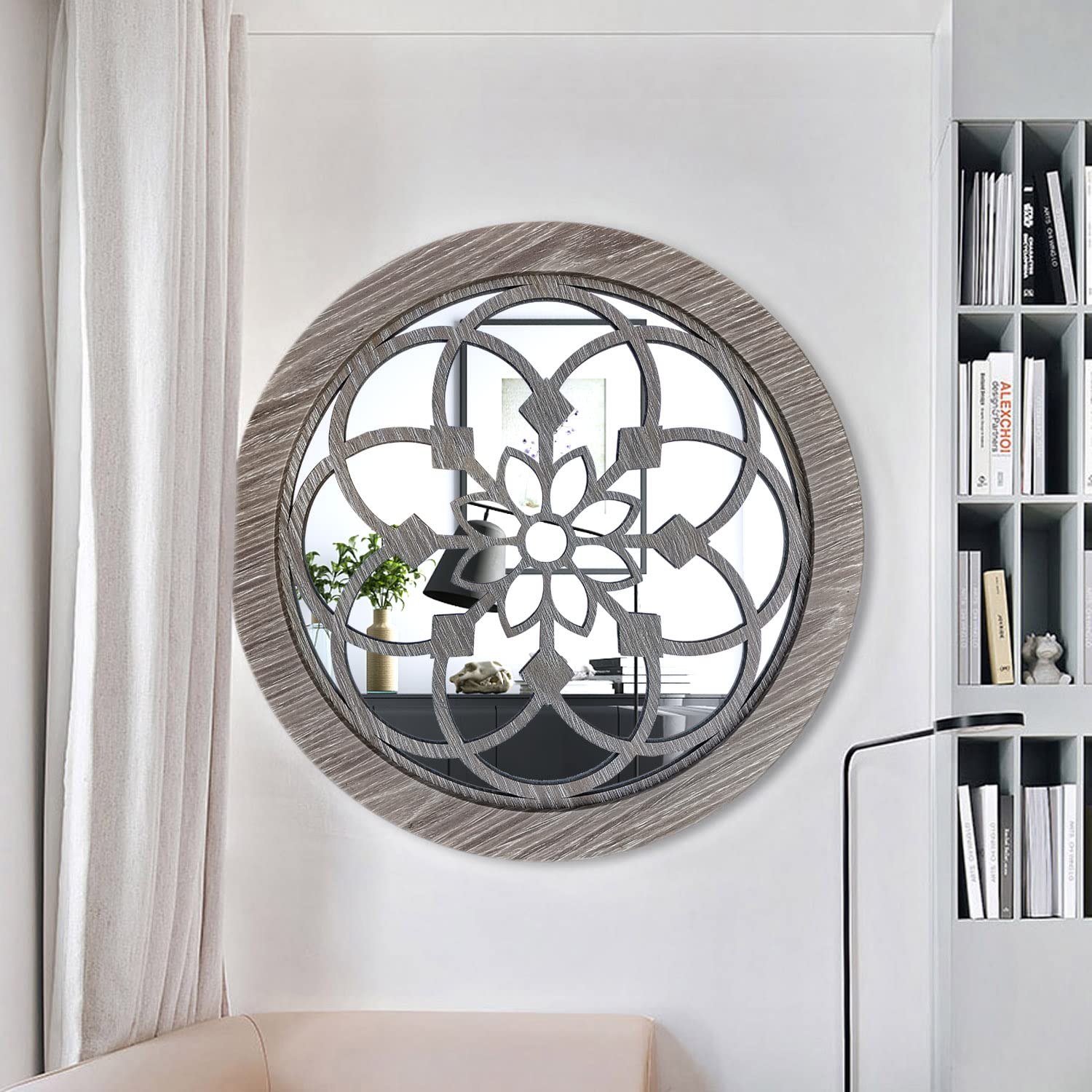Wocred 2-Pack 20 Inch Round Wall Mirror - Rustic Farmhouse Decor, Barn Wood Frame - Perfect for Bathroom, Bedroom, Living Room & Entryway Decor | Home Renovation & Interior Design Accent Piece