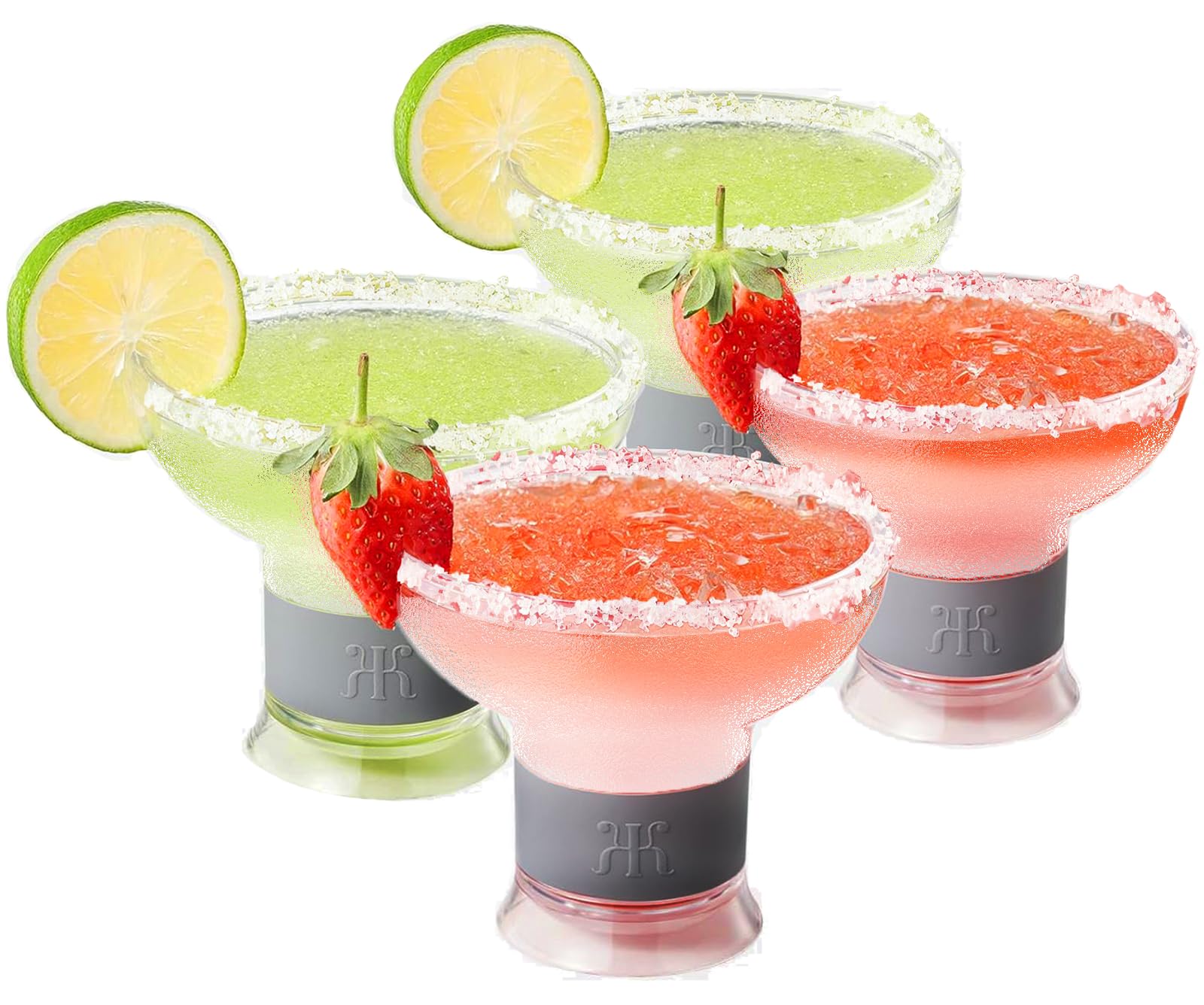 Khen Frozen Margarita & Cocktail Chiller Glasses - Set of 4 Unbreakable Tritan Acrylic Cups (12oz) | Double Wall Insulated Cooling Drinkware with Silicone Holder | Perfect for Margaritas, Cocktails, Iced Coffee & Summer Beverages