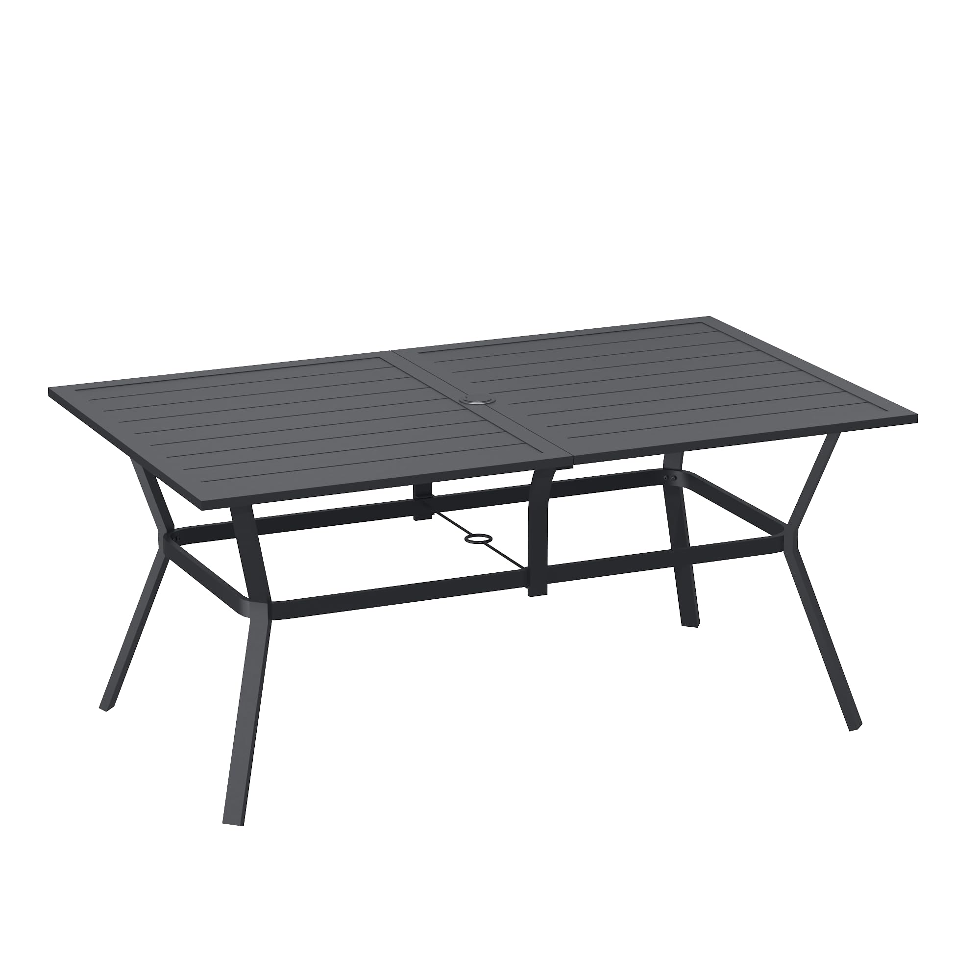 VICLLAX 6-Person Outdoor Dining Table - Rectangle Metal Steel Slat Patio Table with Umbrella Hole for Garden, Backyard, Deck, Poolside - Weather-Resistant Black Furniture for Summer BBQ & Family Gatherings