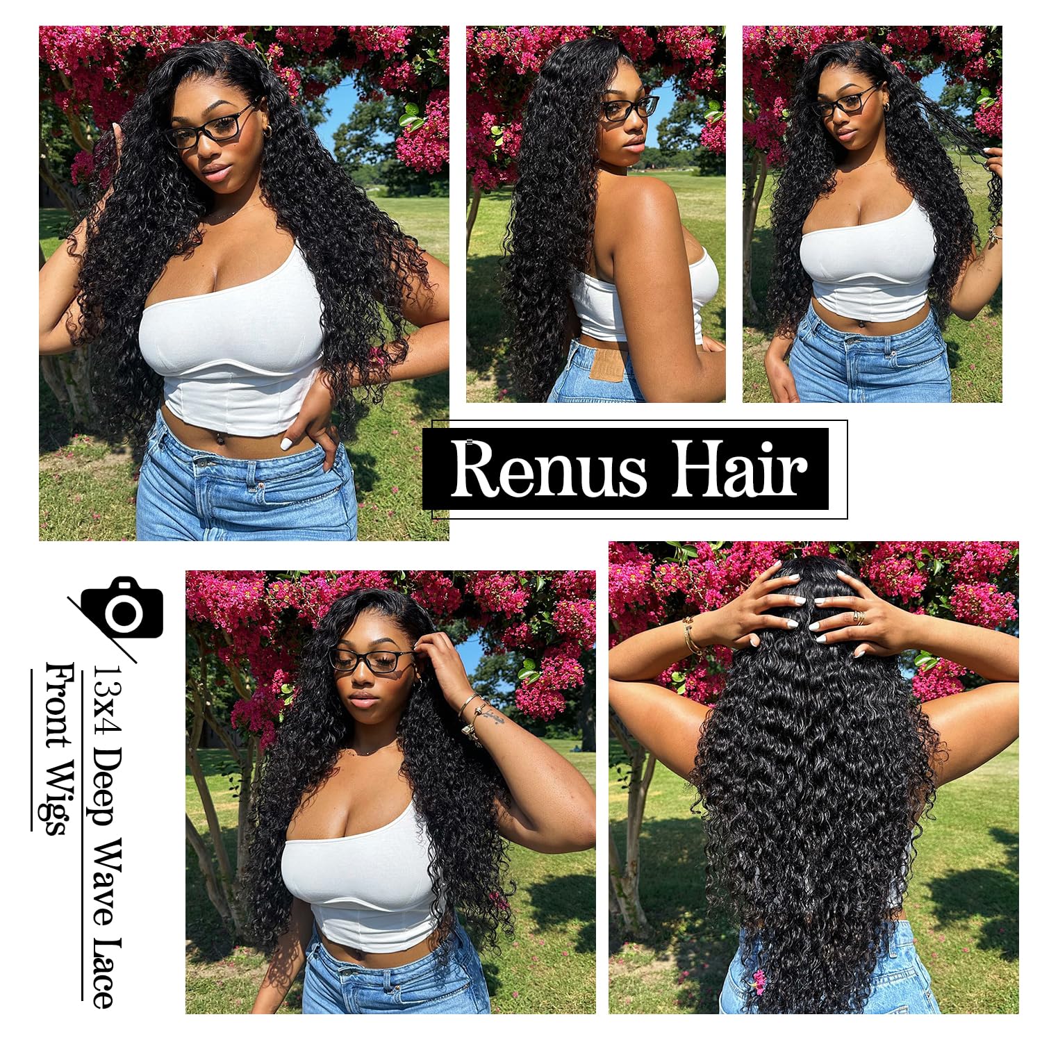 RENUS 30 Inch 13x4 Lace Front Wig - 180% Density Deep Wave Human Hair Wig for Women | Brazilian Virgin Hair with HD Transparent Lace & Baby Hair | Glueless Natural Black Curly Wig for Daily Wear, Parties & Special Occasions