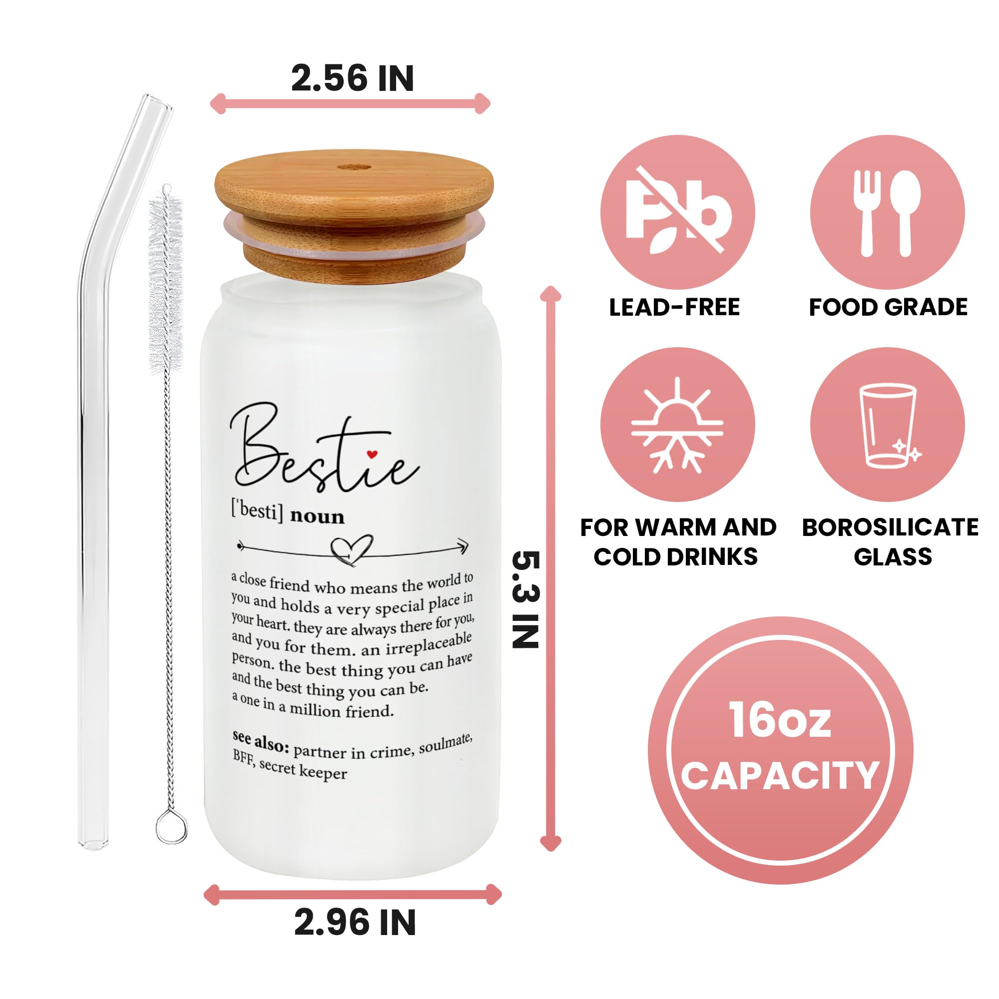 Best Friendship Gifts for Women - 16 Oz Can Glass - Unique Birthday Gift Ideas for Best Friends, Bestie & Female Friends - Perfect for Coffee, Tea, or Beer at Home, Office, or Outdoor Gatherings