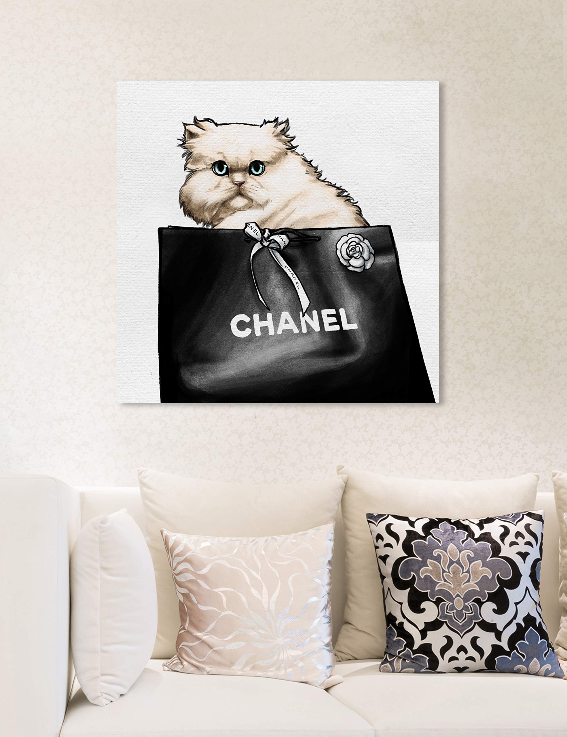 Oliver Gal Artist Co. 'Feline Glam' Fashion Wall Art Canvas Print - 20x20 Inch Modern Home Decor in Black & White - Perfect for Living Room, Bedroom or Office Wall Decor