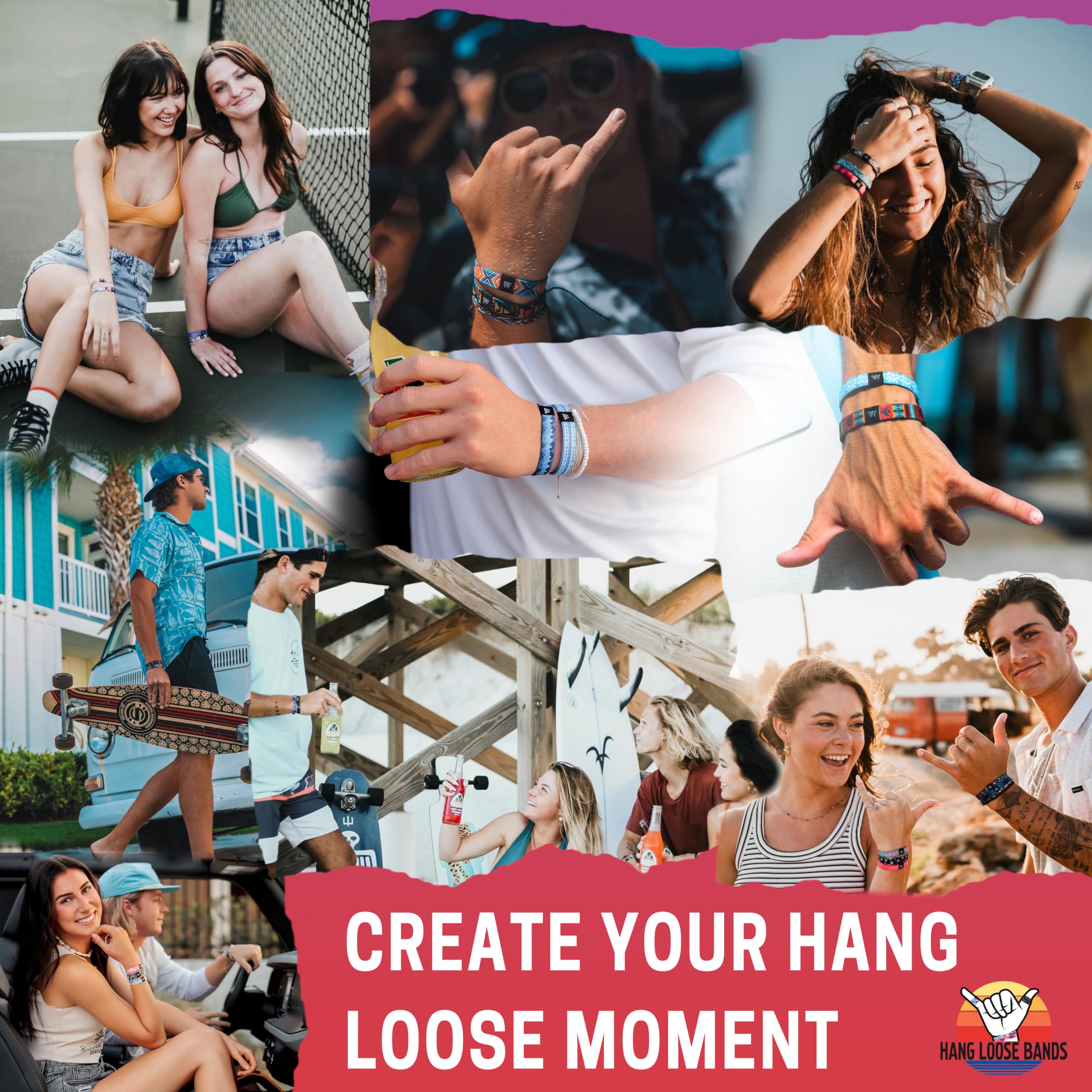 Hang Loose Bands - Southwestern Style Wrap Bracelet for Men, Women & Teens - Comfortable Summer Wristband - Boho Reversible Friendship Bracelet - Perfect for Music Festivals, Beach Vacations & Everyday Boho Fashion