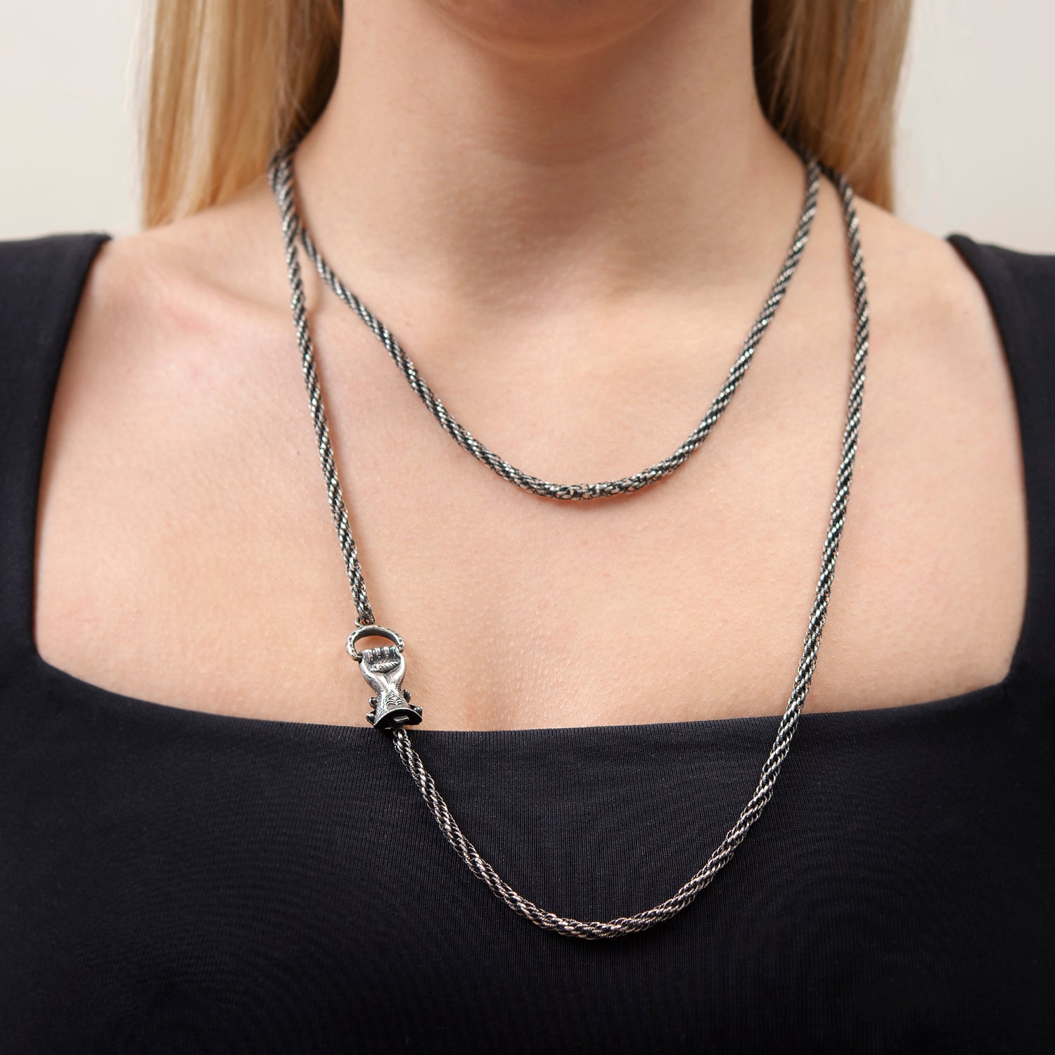 Georgian Sterling Silver Textured Link Chain Necklace 18
