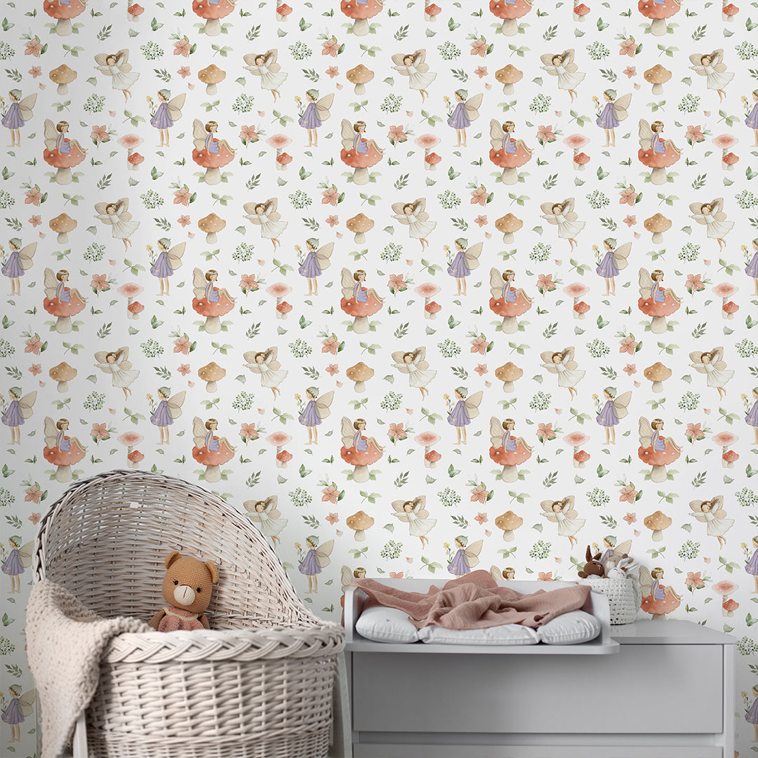 Fairy and Mushroom Wallpaper S084 - Whimsical Fantasy Peel and Stick Wallpaper for Kids Room, Nursery, and Playroom Decor - Easy to Apply & Remove