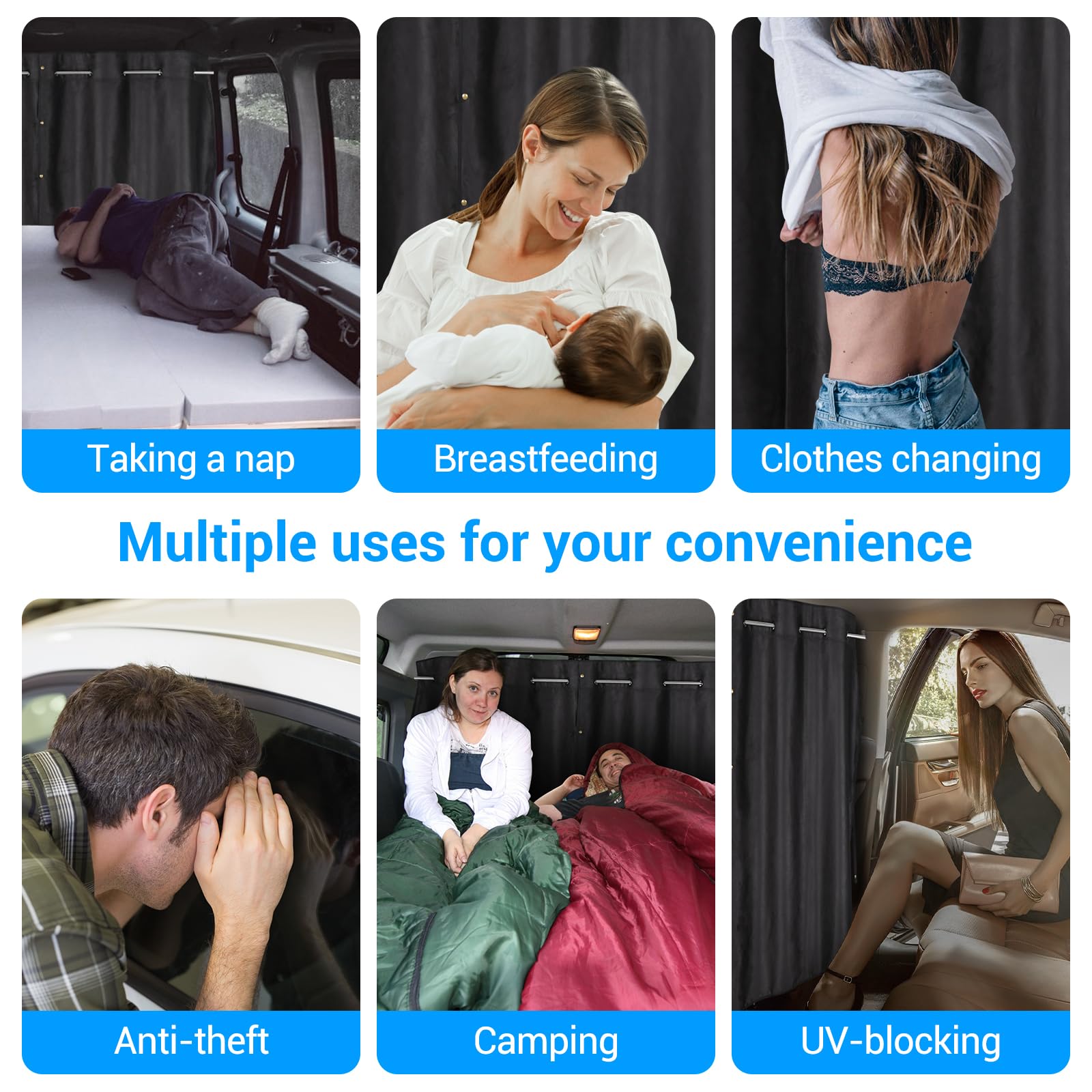 XCBYT Car Privacy Curtains - Adjustable Length Blackout Van Curtains with Stainless Steel Crossbar for SUVs, Pickup Trucks & Campers | Perfect for Travel, Napping & Privacy Protection During Road Trips & Outdoor Adventures