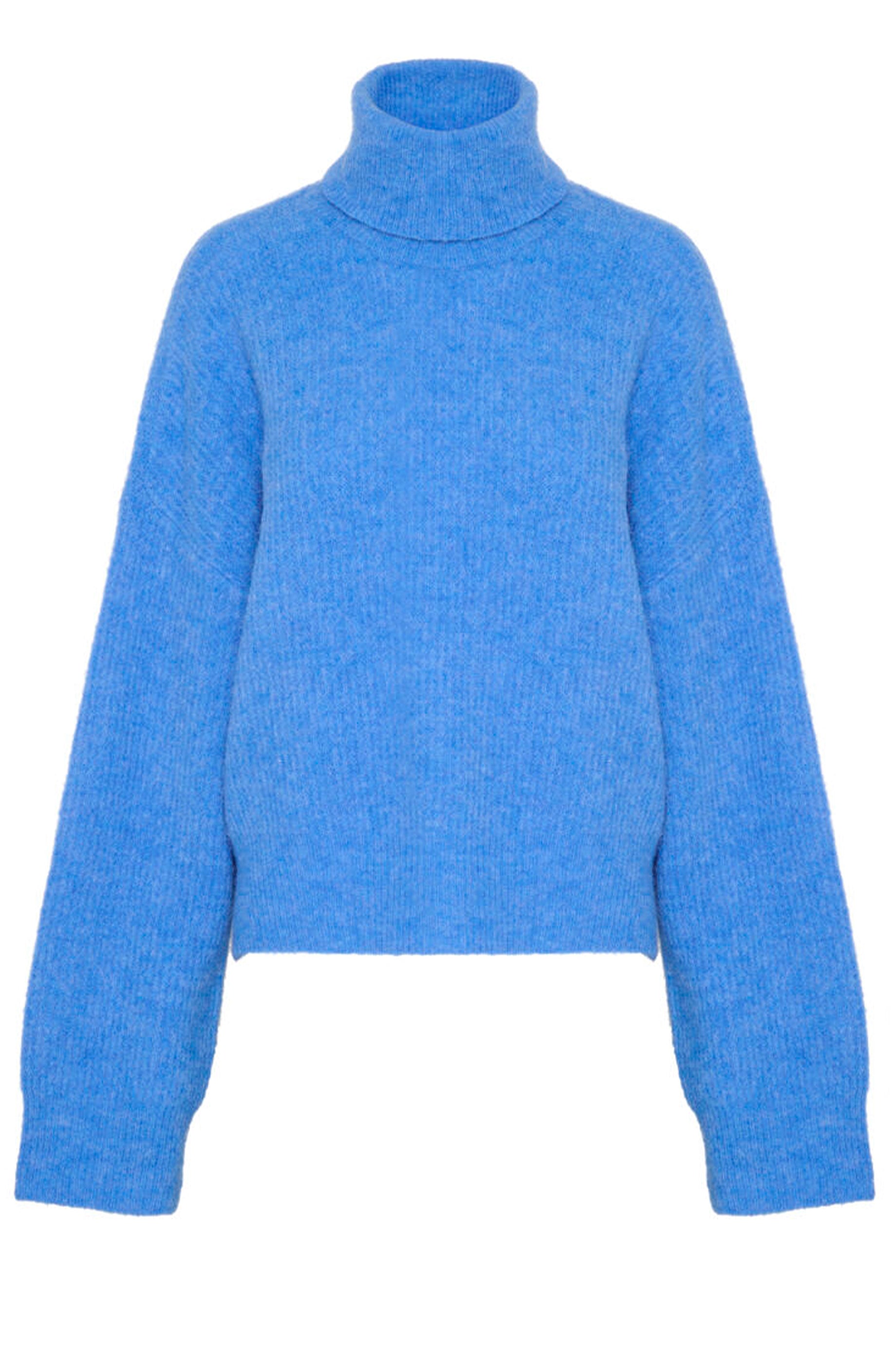 Gestuz Alpha Rollneck Sweater - Soft Blue Knit Pullover for Women | Cozy Winter & Fall Fashion | Perfect for Casual Outings & Office Wear