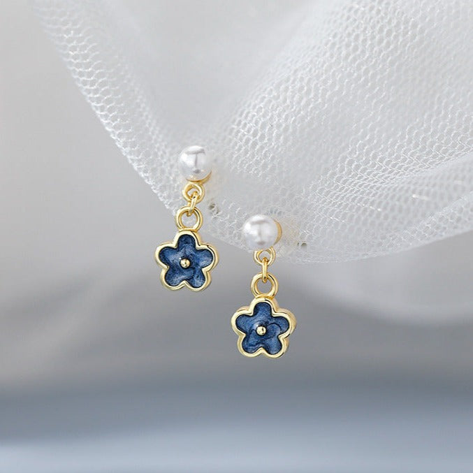 Enamel Little Flower Pearl Drop Earrings HE6493 - Elegant Dainty Jewelry for Women, Perfect for Weddings, Parties & Everyday Wear