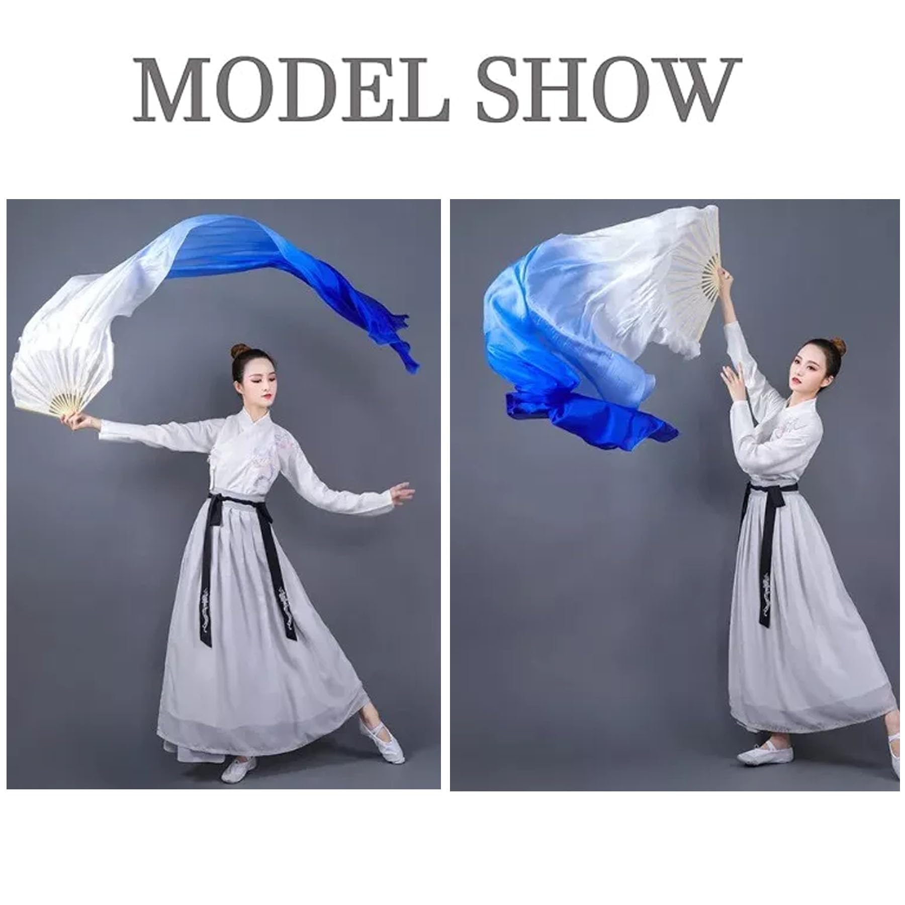 Handmade Silk Belly Dance Fan Veils - Long Bamboo Fans for Women Performers | Stage & Practice Use