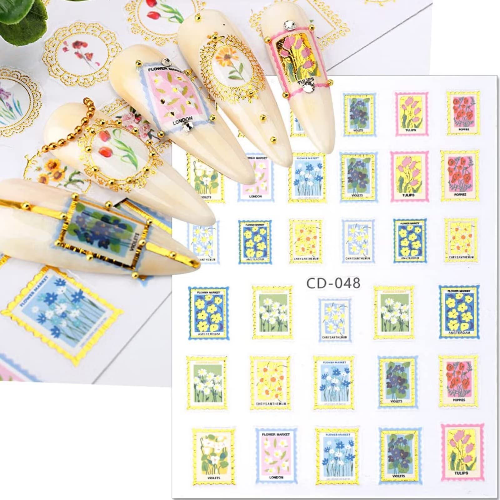 RUNRAYAY 8Pcs Floral Nail Art Stickers - Spring Summer 3D Self-Adhesive Nail Decals for Women, Girls & Kids | DIY Nail Design Decorations for Parties, Weddings & Everyday Wear