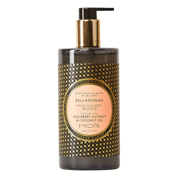 MOR Hand & Body Wash - Belladonna Scented 16.9oz (500ml) - Luxury Moisturizing Soap for Dry Skin - Perfect for Bathroom, Spa & Gift Giving