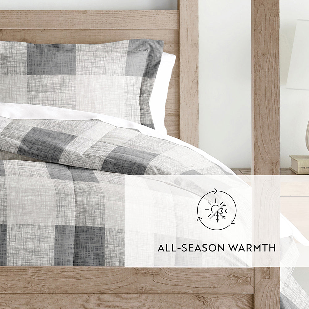 Soft & Breathable Gingham Down Alternative Comforter Set - All-Season Lightweight Bedding with Duvet Cover - Perfect for Guest Rooms, Dorms & Cozy Bedrooms