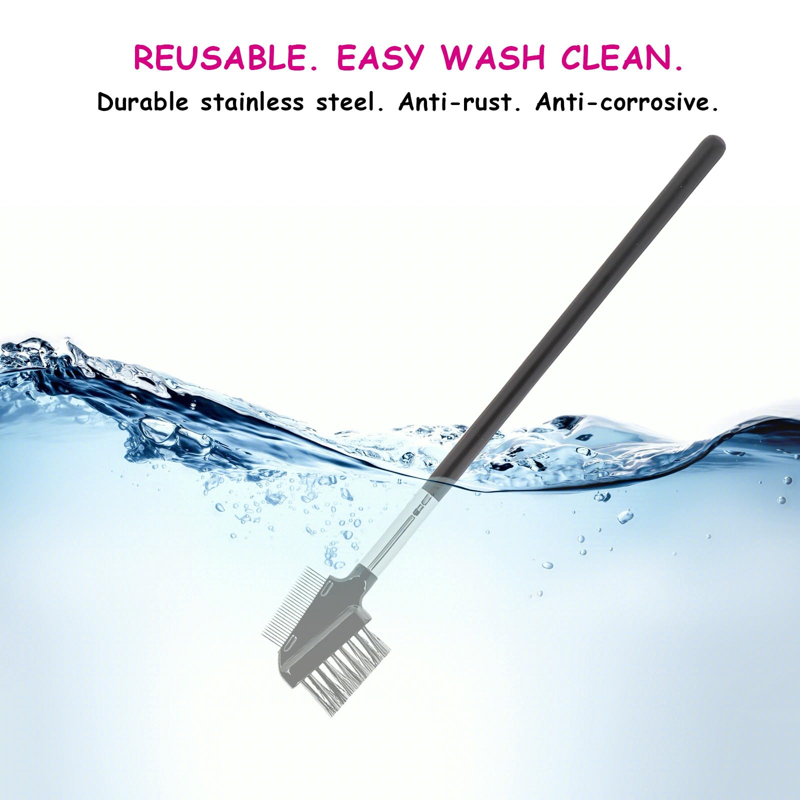 1 Pcs Eyebrow Brush & Eyelash Comb - Reusable Dual-Ended Metal Makeup Tool for Perfect Brows & Lashes - Ideal for Eyelash Extensions, Grooming & Styling (Bristles) - Salon & Home Use