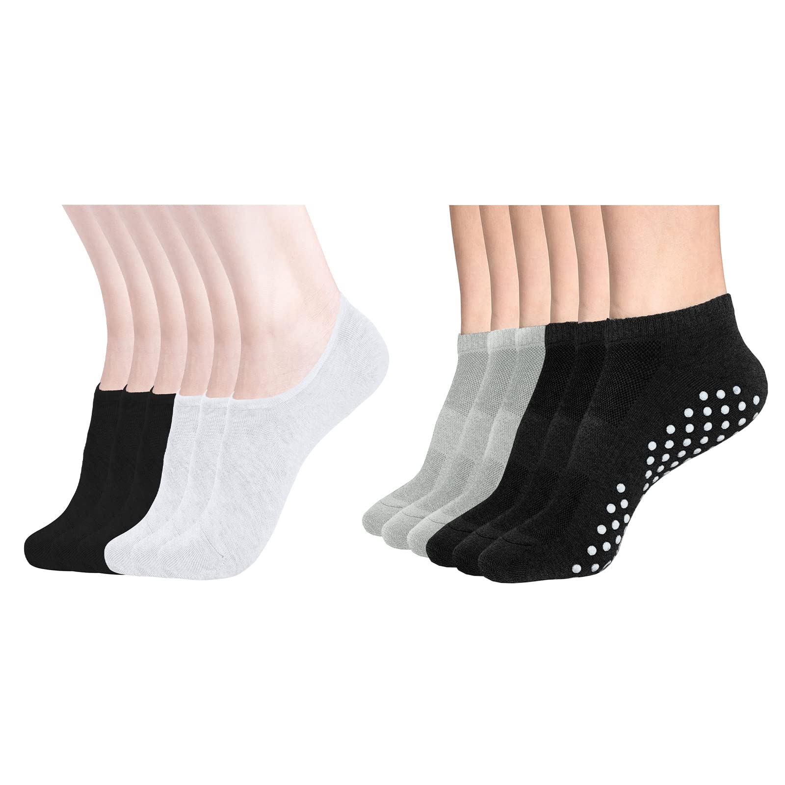 DIBAOLONG 12 Pairs Women's No Show Socks & Yoga Socks - Low Cut Invisible Socks for Women, Non Slip Grip Socks for Workout, Running, Pilates, Barre, and Gym