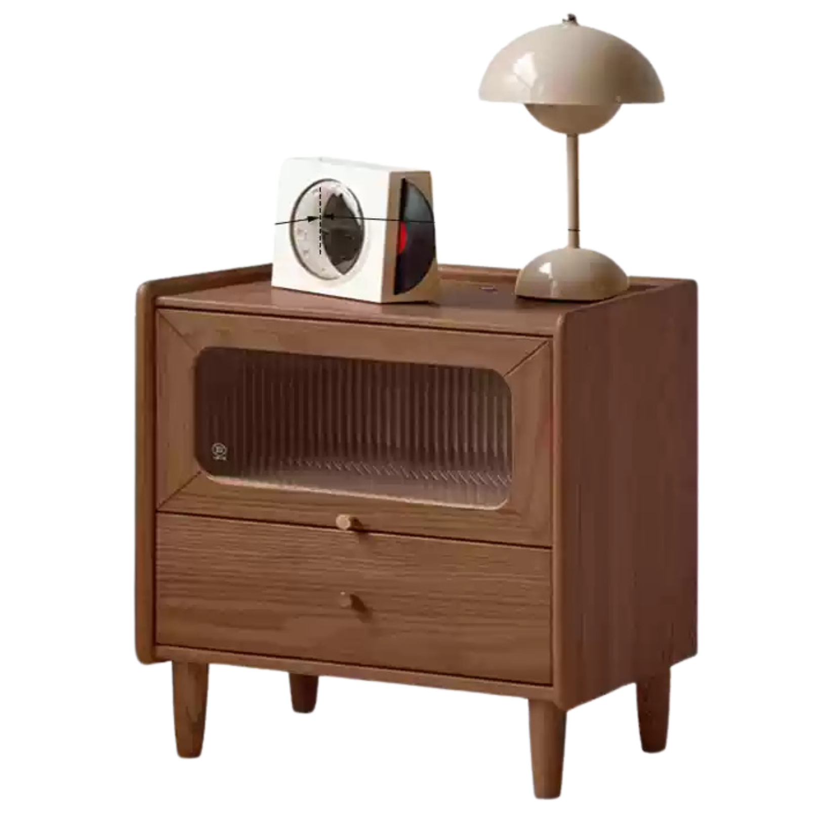 Solid Oak Wood Nightstand with Built-in LED Light - Modern Bedside Table for Bedroom, Living Room, or Office