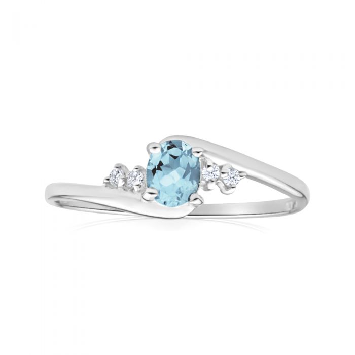 9ct White Gold Oval Cut Blue Topaz & Cubic Zirconia Ring - Elegant Jewelry for Engagement, Anniversary & Special Occasions