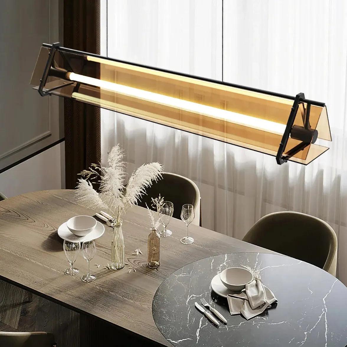 Vintage Rectangular Gold Glass Industrial Pendant Light - Modern Farmhouse Ceiling Lighting Fixture for Kitchen Island, Dining Room, Bar or Entryway