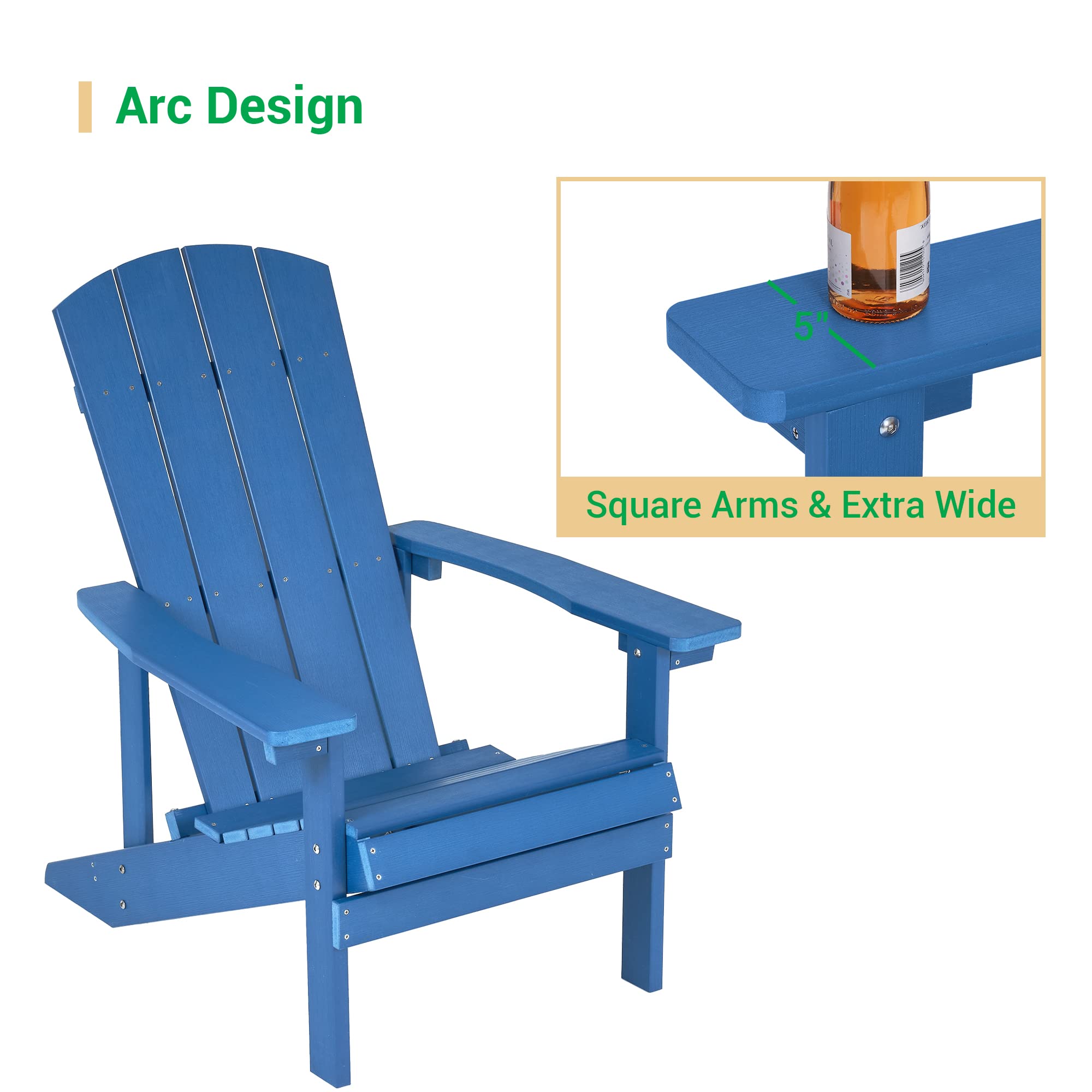 Durable All-Weather Resistant Plastic Adirondack Chairs for Outdoor, Garden, Deck, Fire Pit & Patio - Perfect for Relaxing in Backyard, Poolside or Camping
