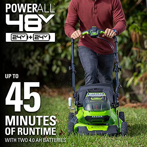 48V (2x24V) 20-Inch Cordless Battery Push Lawn Mower with 2x 4.0Ah USB Batteries & Fast Charger - Perfect for Medium to Large Yards, Quiet & Eco-Friendly Lawn Care