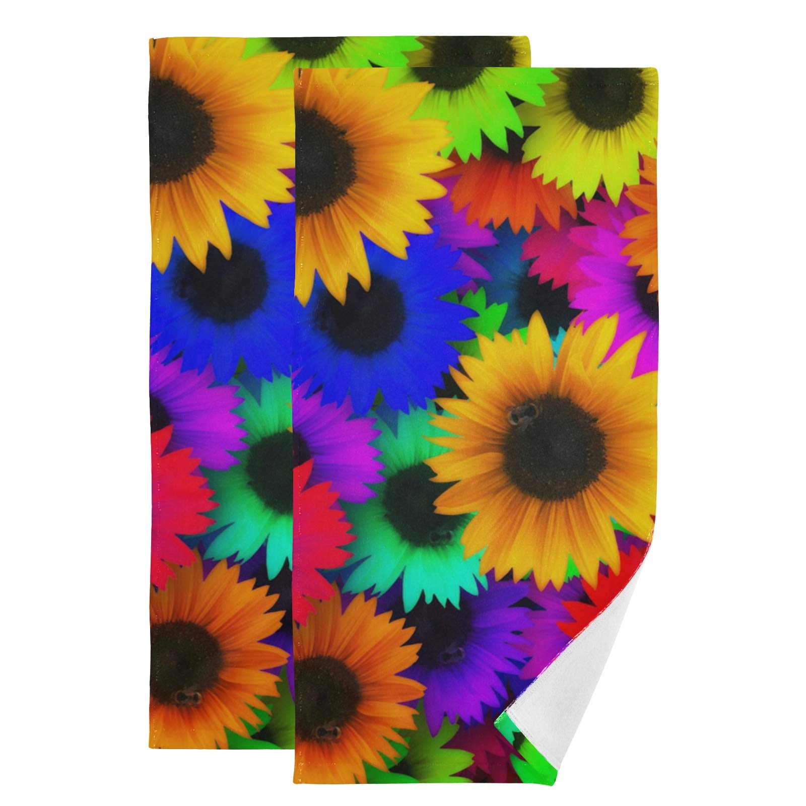 Premium Sunflower Printed Bath Towel Set - 2 Pack Ultra Absorbent & Quick Dry Hand Towels 14.4x28.3 Inch - Soft & Durable for Bathroom, Kitchen, Gym & Beach Use