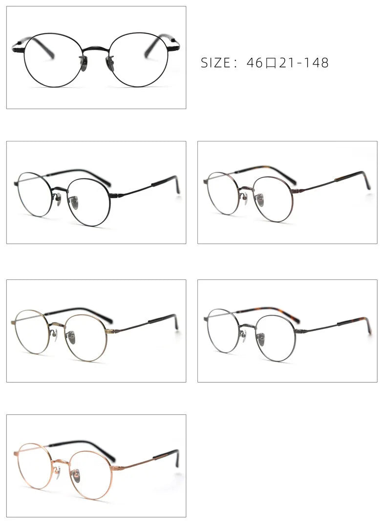CCspace Unisex Full Rim Round Titanium Eyeglasses Frame - Lightweight Durable Glasses for Men & Women - Perfect for Reading, Driving & Daily Wear (Model 300779)