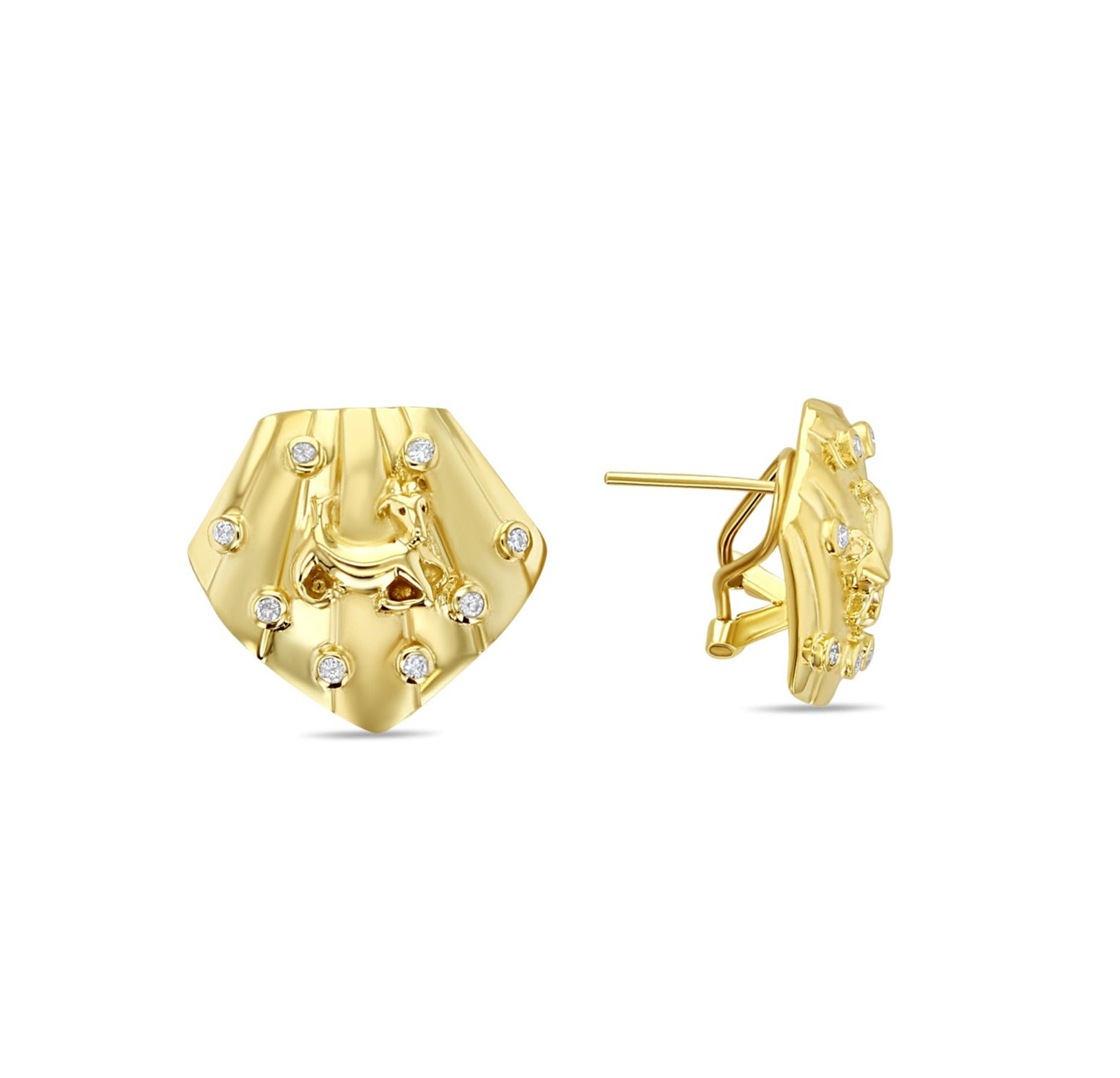 14K Yellow Gold Seashell Shaped Earrings with Adorable Dog Charm - 0.32 TTTW - Perfect for Beach Vacations, Pet Lovers & Everyday Elegant Wear