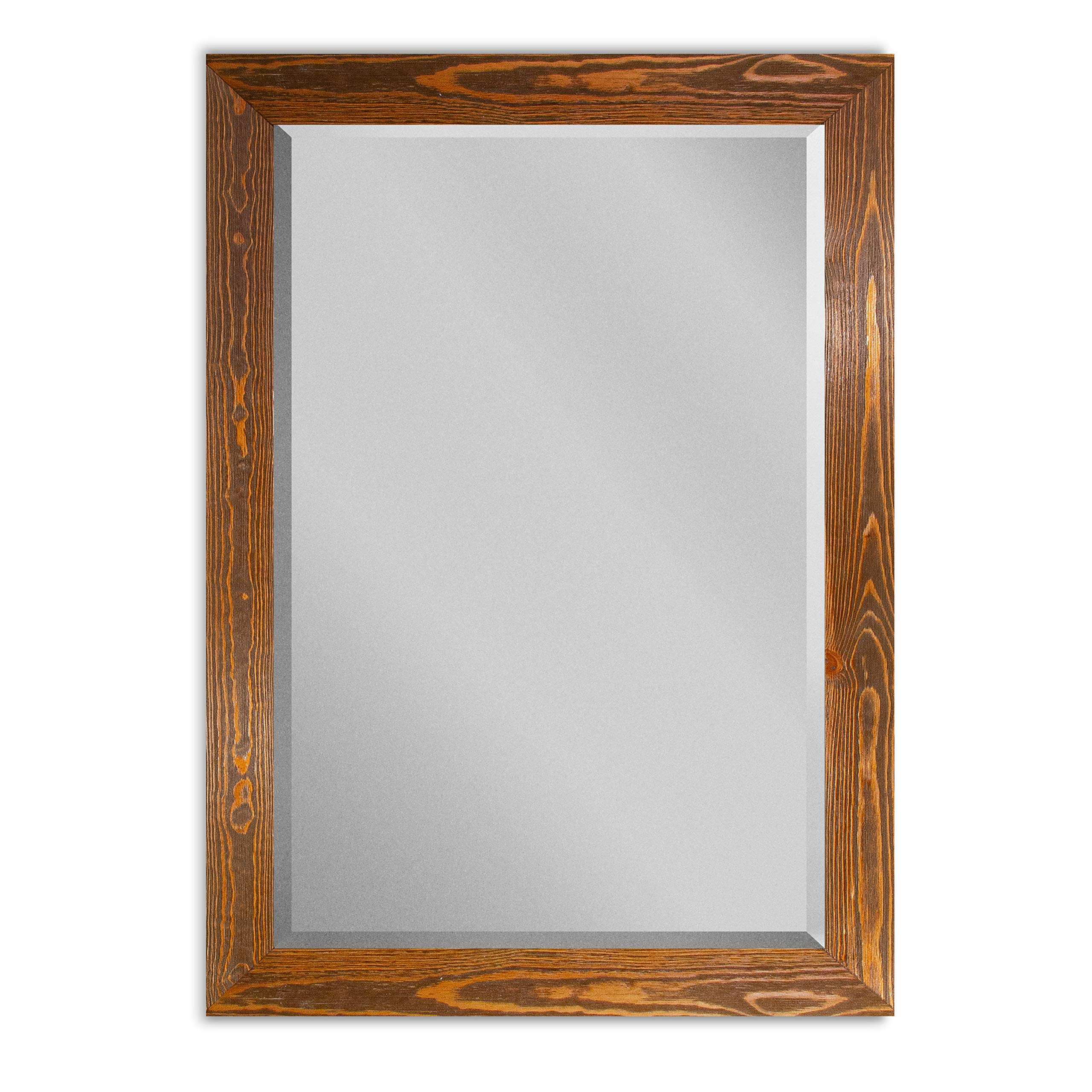 Rustic Maple Wood Rectangular Wall Mirror with Barnwood Frame - 41x29 Inches, Vertical or Horizontal Hanging for Living Room, Bedroom & Entryway Decor