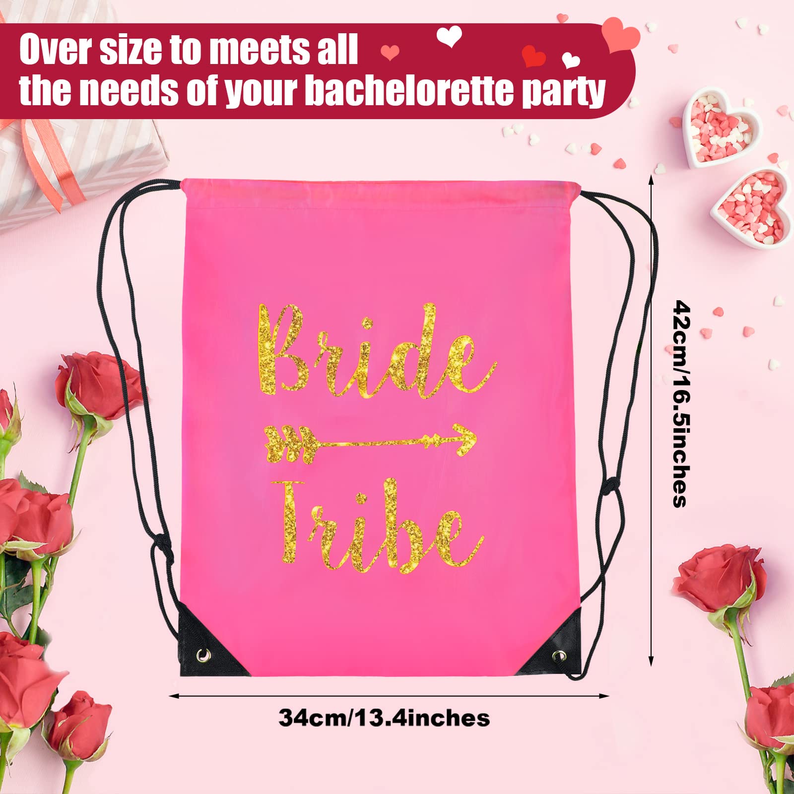 Maitys 12-Piece Rose Red Bridal Shower Drawstring Bags - Bachelorette Party Favors, Wedding Gift Bags for Bridesmaids & Guests - Perfect for Bridal Showers, Wedding Receptions & Bachelorette Parties