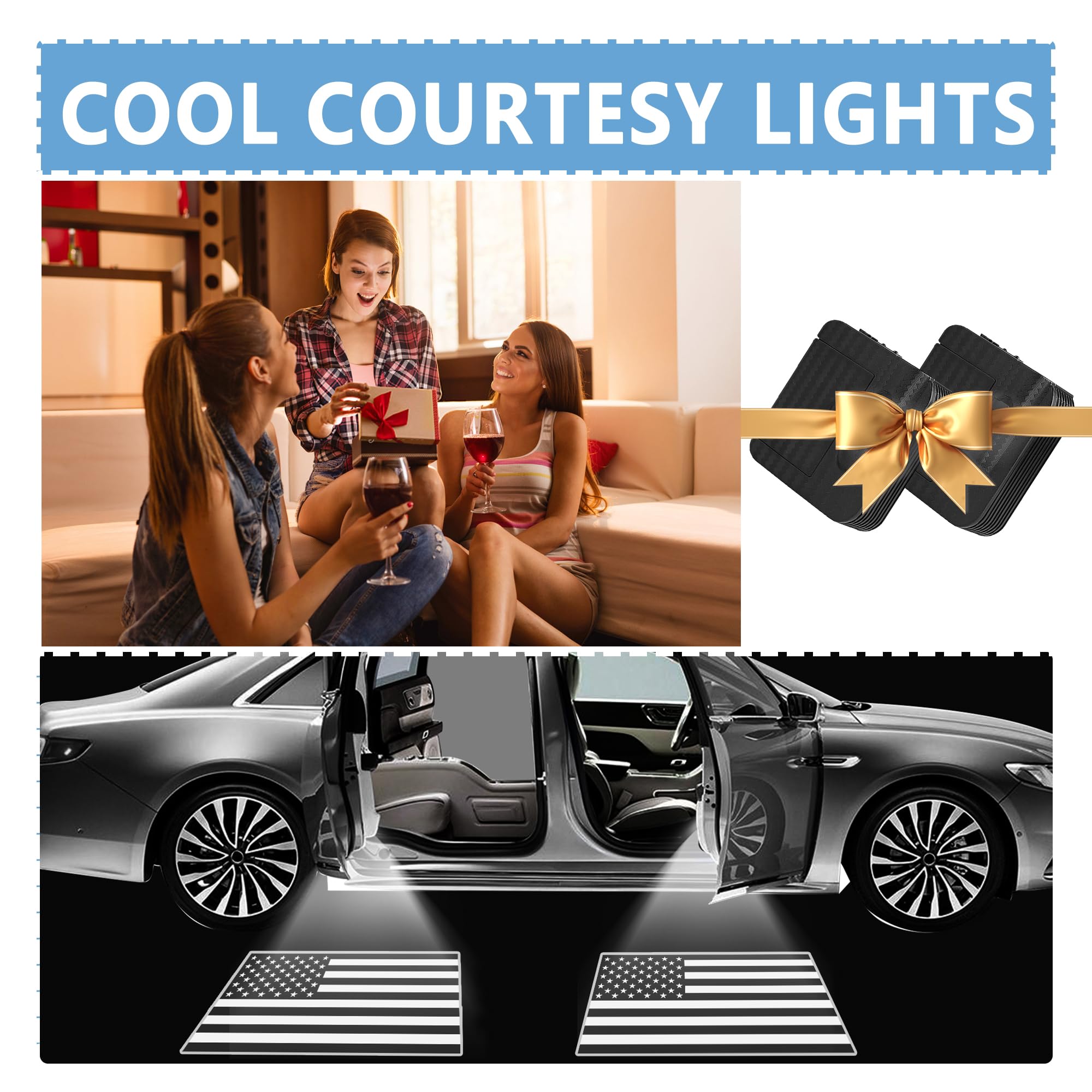 2PCS Universal Car Door Lights Logo Projector with Infrared Sensor - HD Welcome Lights for Cars, Trucks & SUVs | Black Flag Design | Perfect for Nighttime Safety & Custom Vehicle Decoration