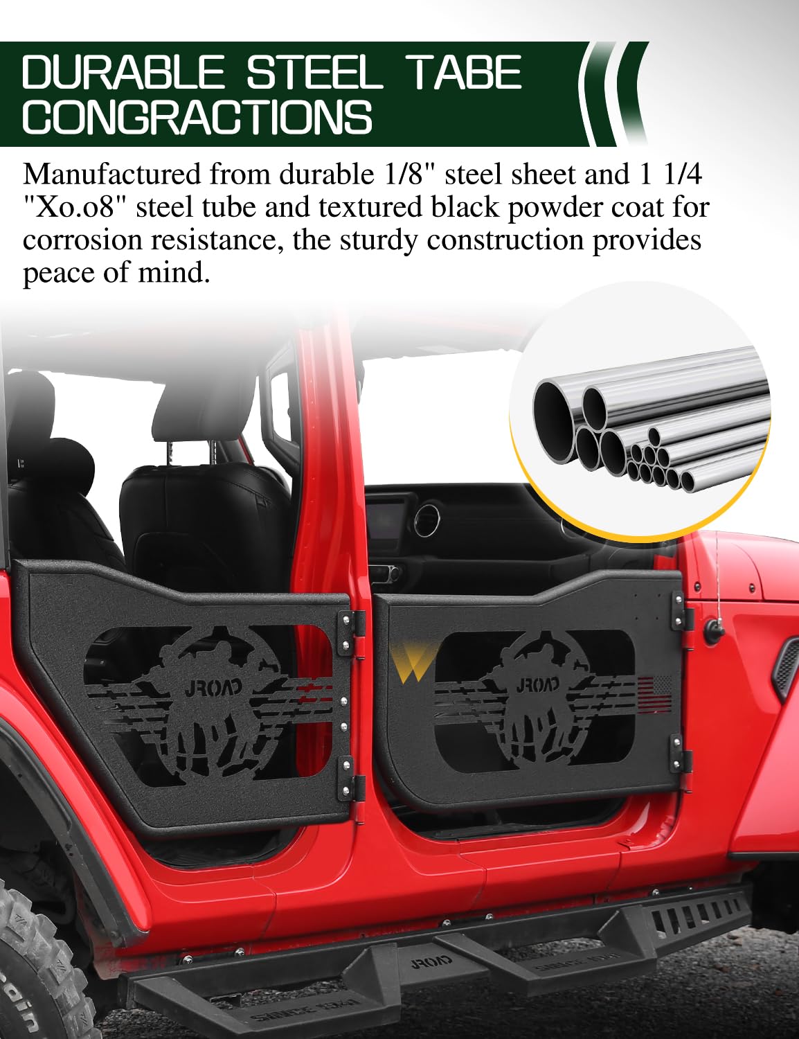 Jeep Wrangler JL & Gladiator JT Tube Doors - Compatible with 2018-2023 Models | Front & Rear Soldier Pattern Half Doors (No Mirrors) | Summer Off-Road Adventure Upgrade