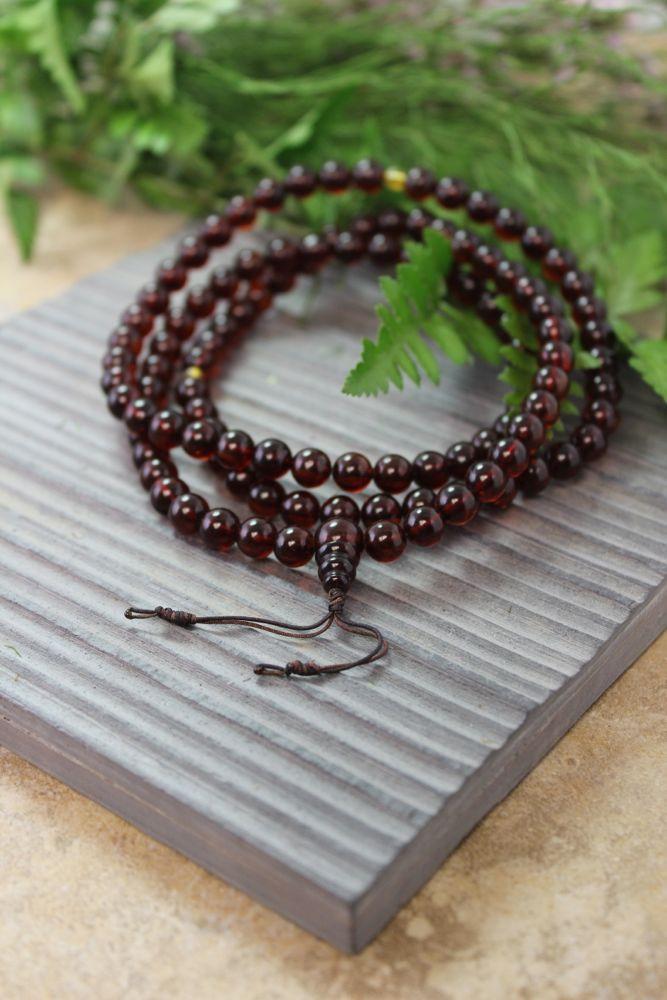 108 Baltic Amber Beads Mala Necklace for Meditation, Yoga & Spiritual Healing – Natural Stress Relief & Positive Energy