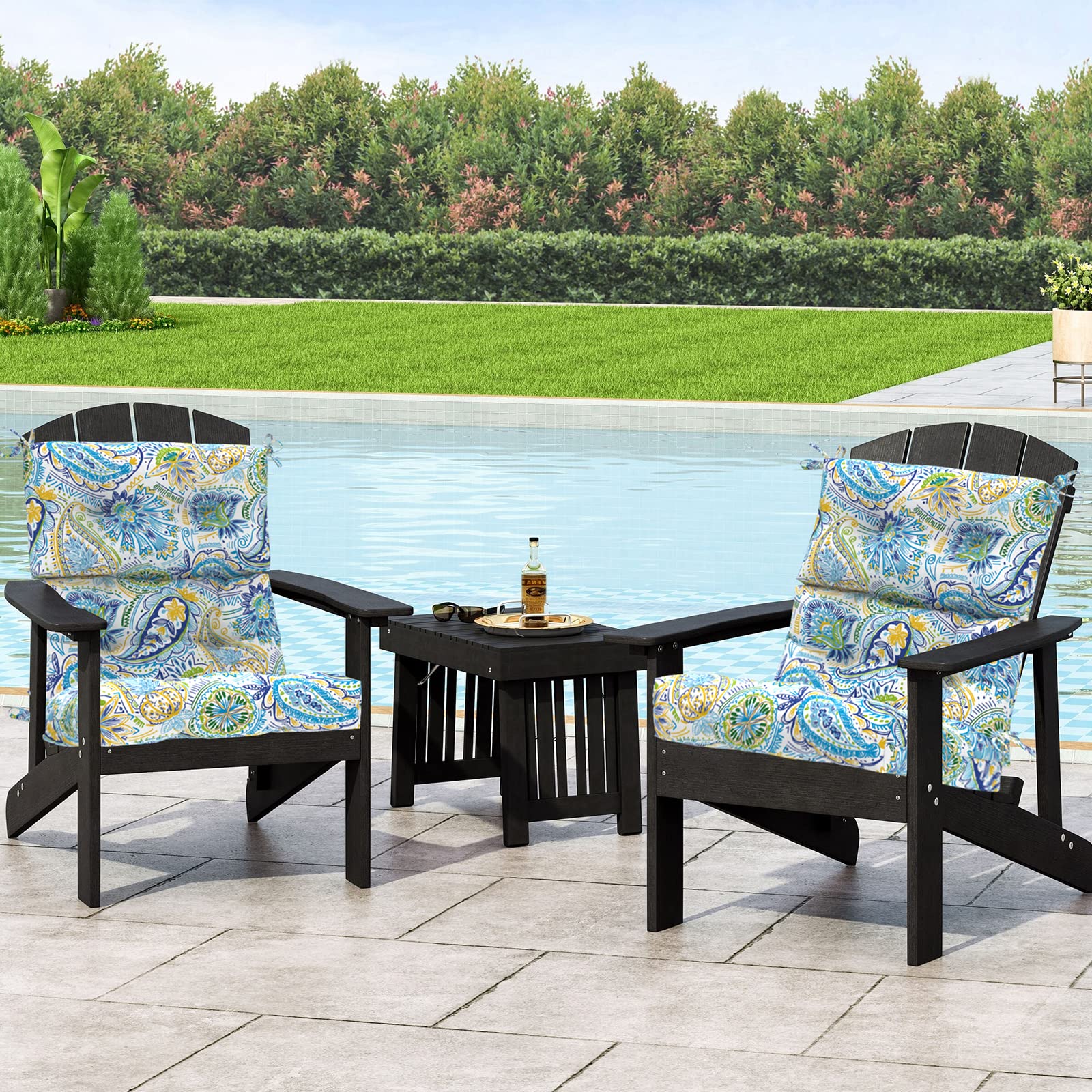 **LVTXIII 2 Pack High Back Chair Cushions for Outdoor & Indoor Use – Deep Seat Patio Cushion Set with High Rebound Foam – 44”x22”x4” – Paisley Blue – Perfect for Rocking Chairs, Porch Swings & Garden Furniture**