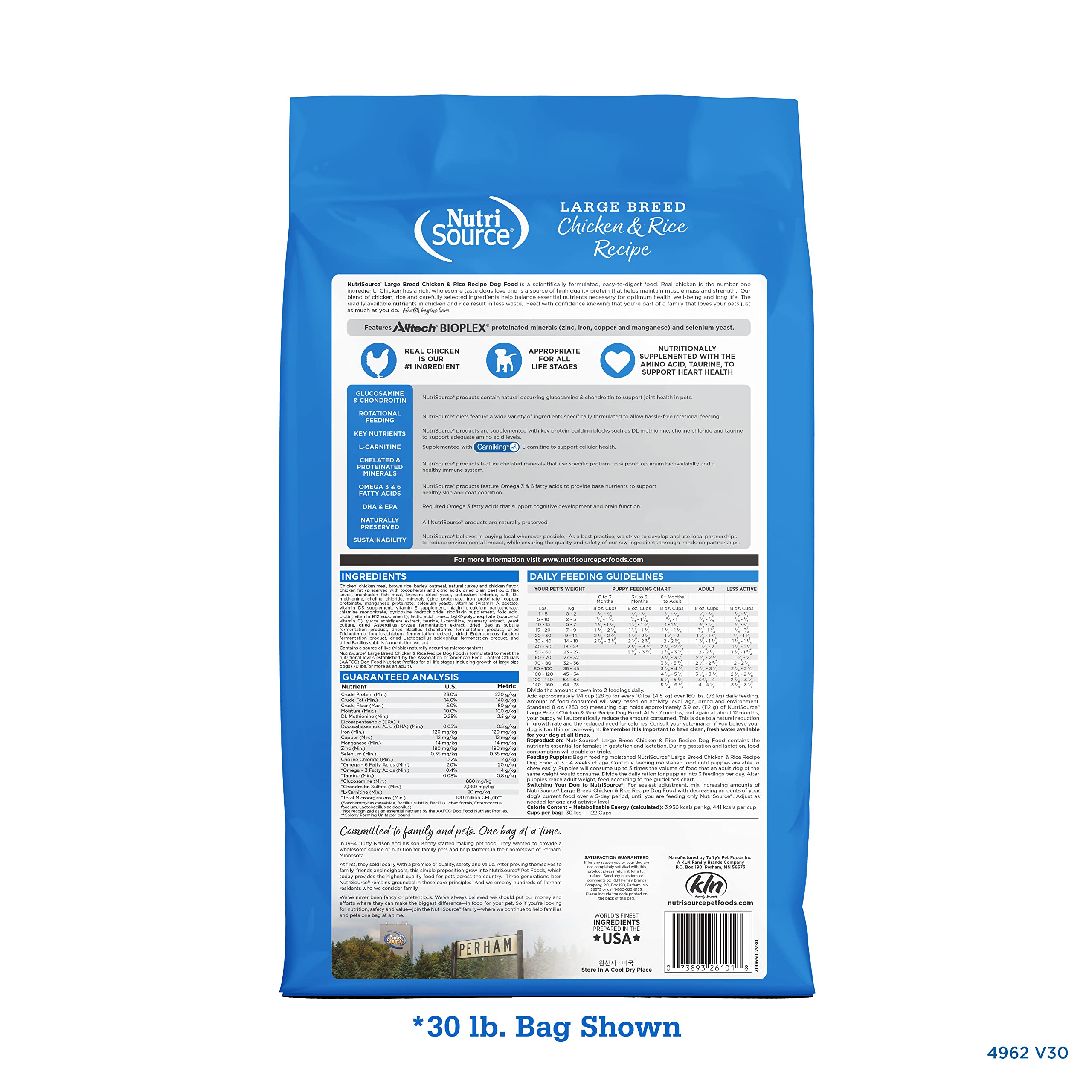 NutriSource Large Breed Adult Dry Dog Food with Chicken & Rice - Wholesome Grains Formula - 30lb Bag for Big Dogs - Perfect for Active & Growing Large Breed Dogs