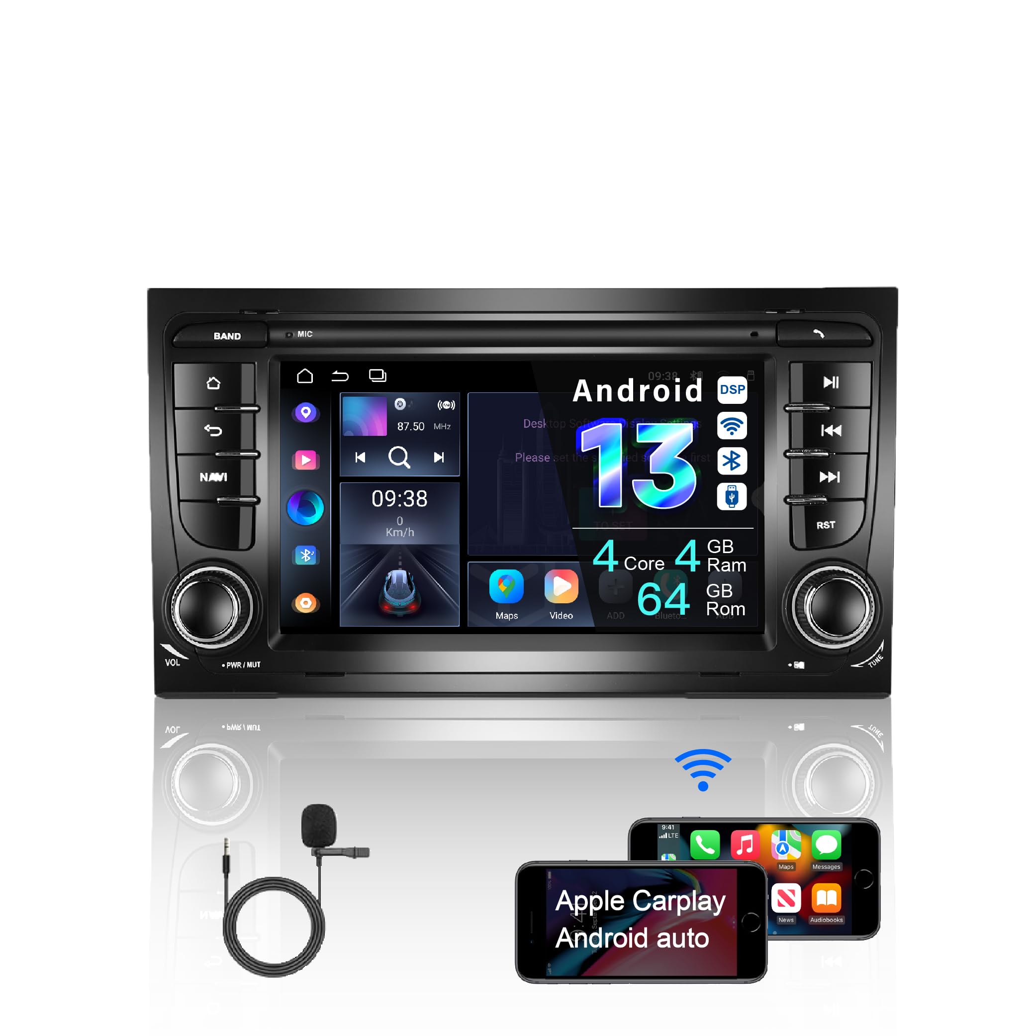 AMASE AUDIO 7-inch Android 13 Car Stereo for Audi A4/S4/RS4 - Wireless Apple CarPlay & Android Auto, DSP+, GPS Navigation, 4G WiFi, Bluetooth 5.0 - Upgrade Your Audi's Infotainment System for Seamless Connectivity & Entertainment