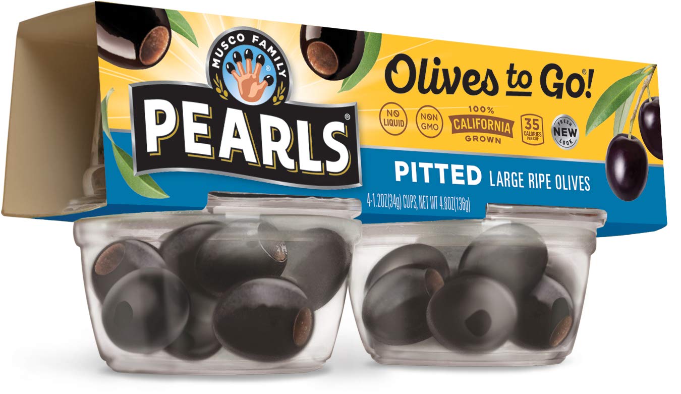 Pearls Olives To Go! Large Ripe Pitted Black Olives, Pack of 24 (1.2 oz Cups) - Perfect for Salads, Snacking, Charcuterie Boards & Party Platters
