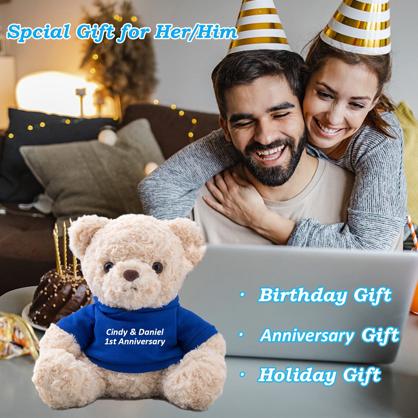 Custom Teddy Bear with Hoodie & Personalized Text - Unique Gift for Women, Men, Family & Friends - 10 Inch Blue Plush Bear for Christmas, Valentine's Day, Birthdays - Perfect for Anniversaries, Baby Showers & Romantic Surprises
