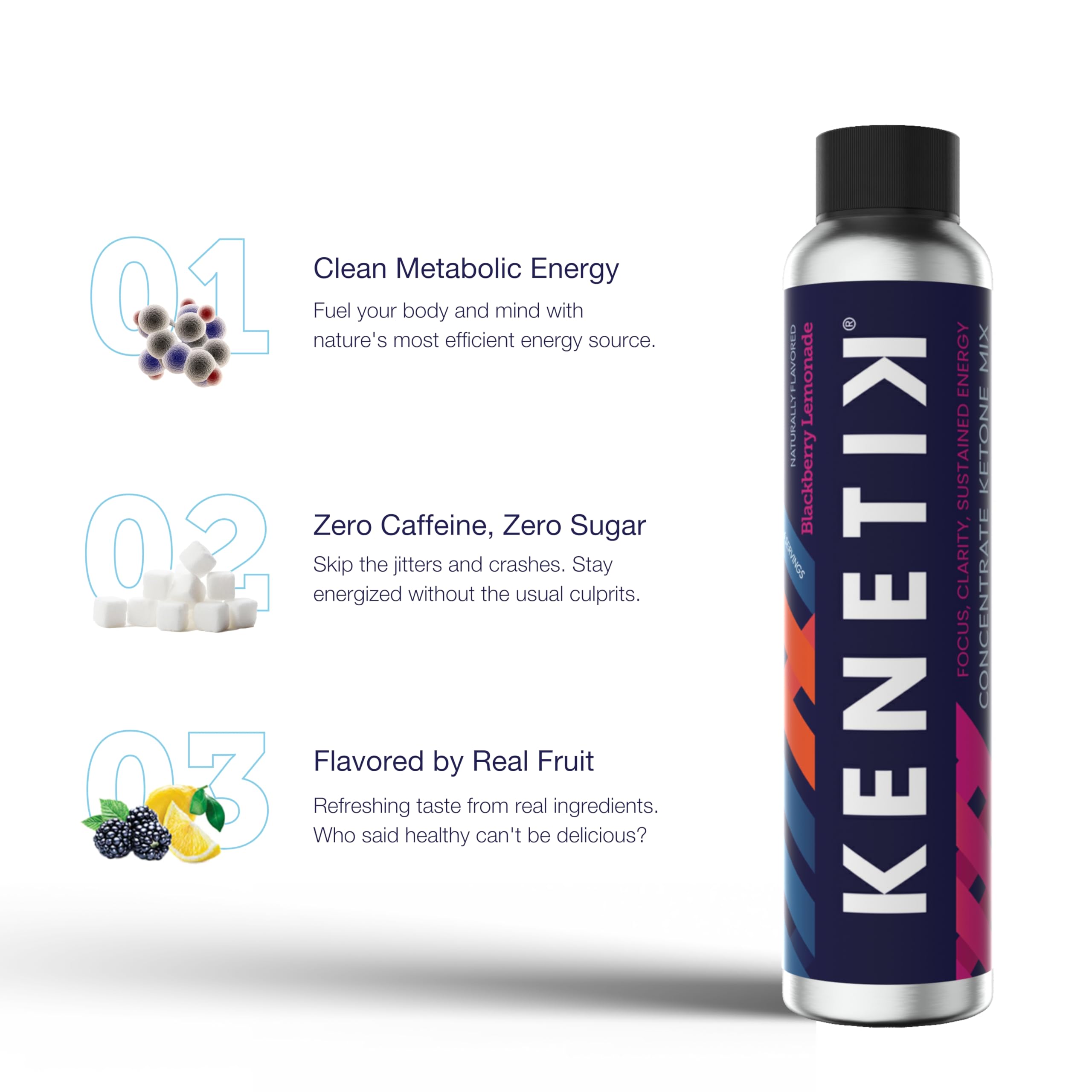 KENETIK Sugar-Free Clean Energy Drink Mix - Caffeine-Free Ketone Supplement with D-BHB for Enhanced Energy, Mental Focus & Performance | Zero Crash, No Jitters | Strawberry Peach Flavor (6 Pack) | Perfect for Workouts, Study Sessions & Busy Lifestyles