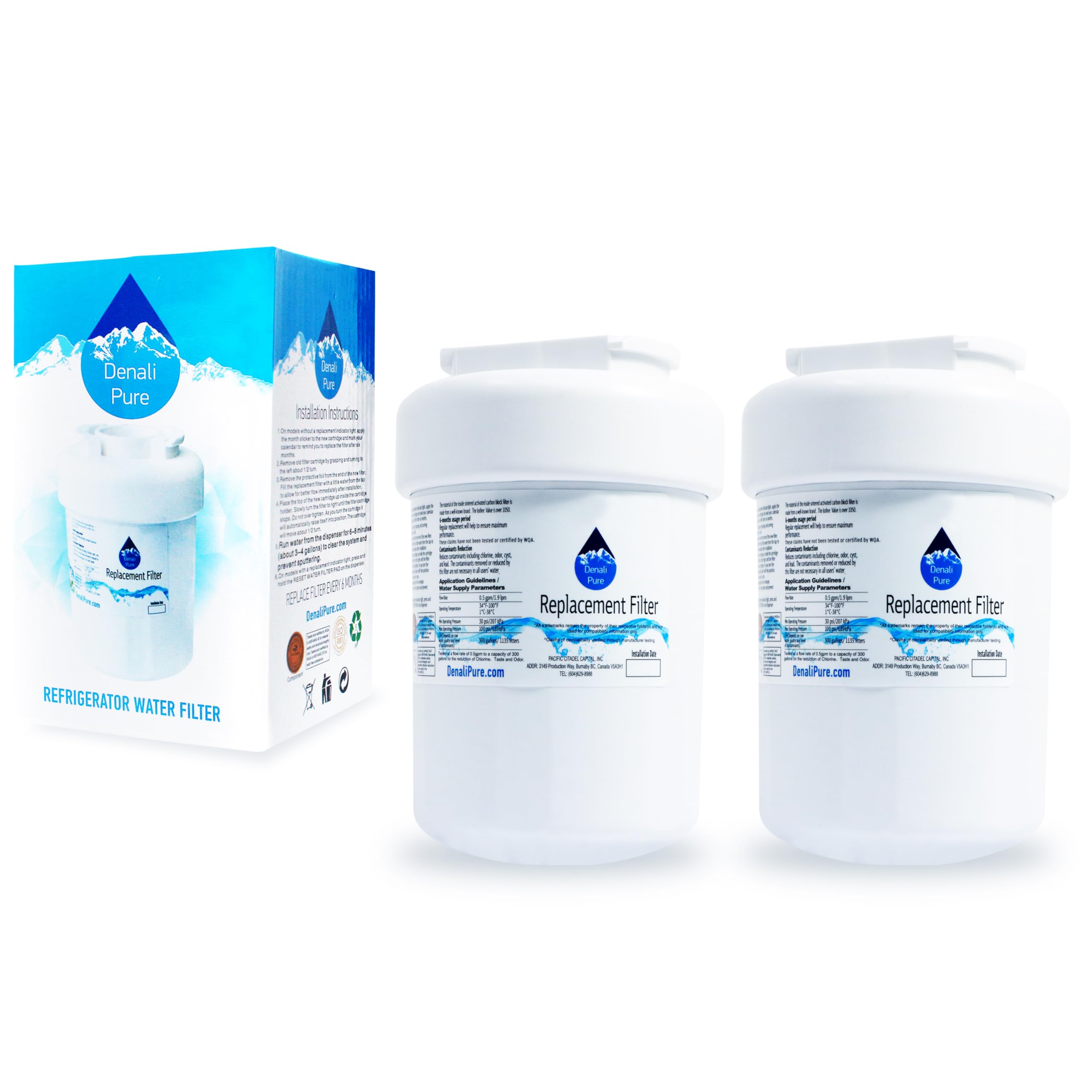 2-Pack GE GSS25QGPABB Refrigerator Water Filter Replacement - Compatible with GE MWF & MWFP Fridge Filters | Clean Drinking Water for Home & Office Use