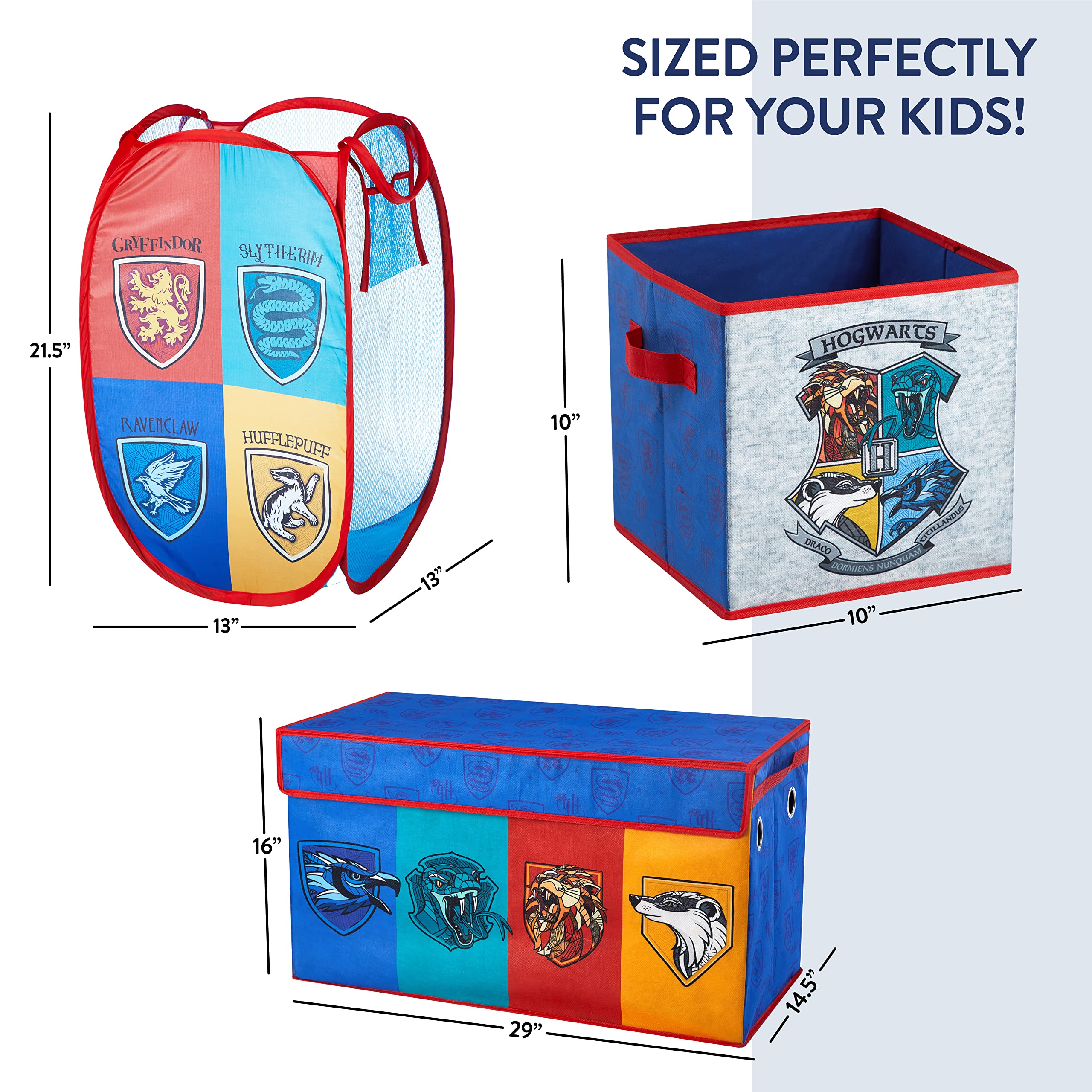 Harry Potter Storage Set - 2 Pack Fabric Cubes, Trunk & Pop-Up Hamper for Kids Room Organization | Hogwarts-Themed Closet & Toy Storage | Perfect for Dorm, Bedroom & Nursery Decor