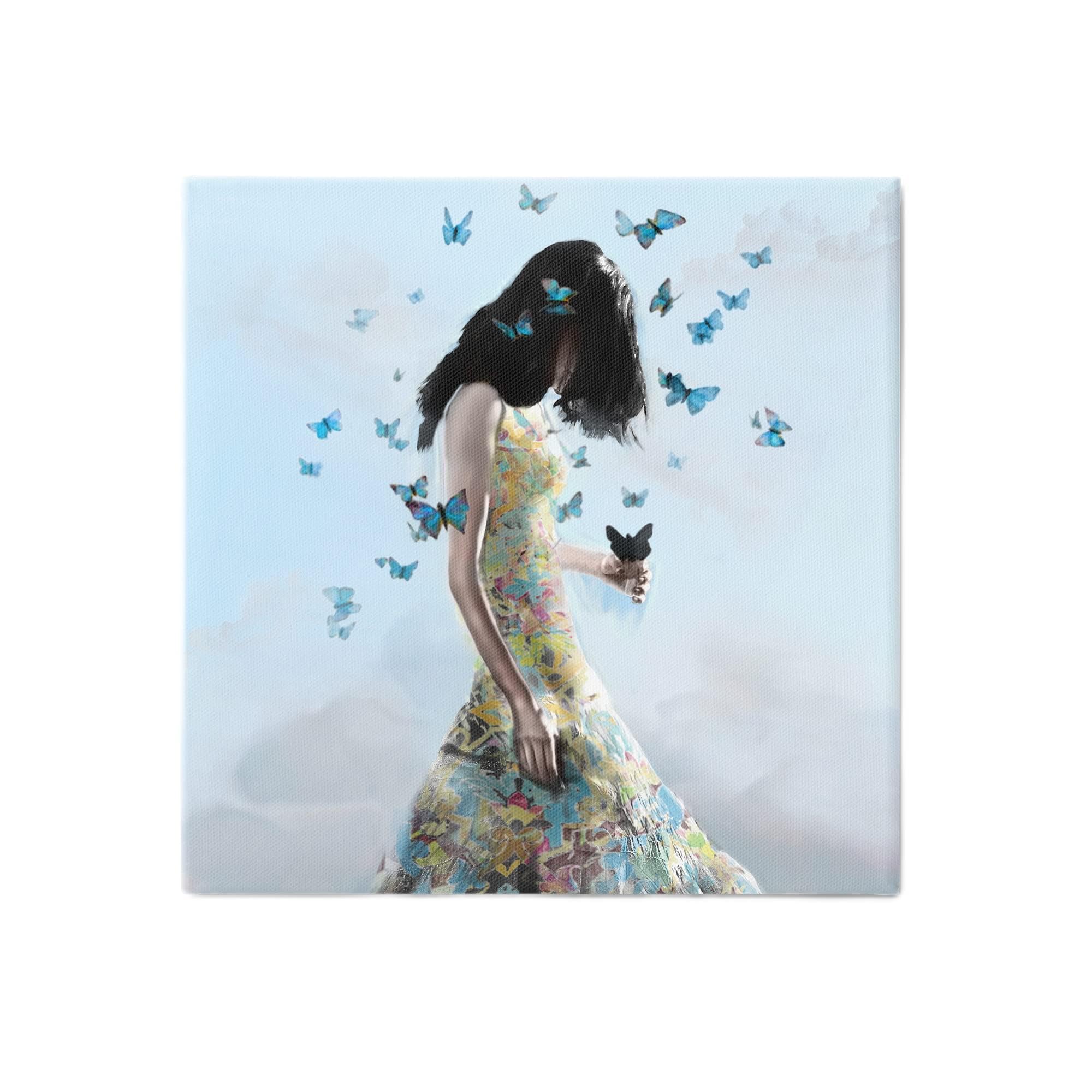 Stupell Industries Blue Butterfly Floral Print Women's Maxi Dress - Elegant Boho Chic Gown for Summer, Beach, and Casual Wear | Designed by Erika C. Brothers