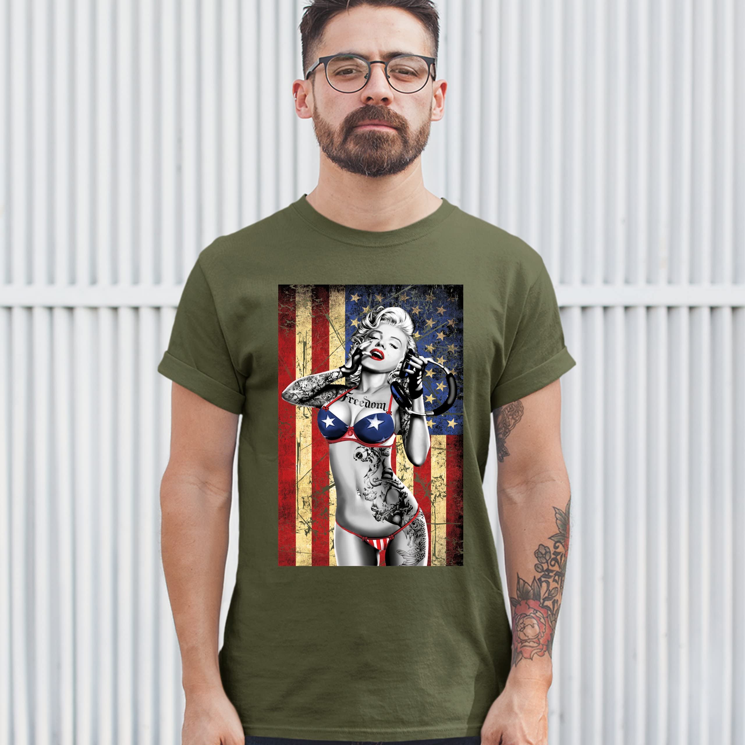 Marilyn Monroe Vintage Hollywood Glamour T-Shirt - American Flag Print Retro Tee for Men & Women - Perfect for Casual Wear, Parties & Retro Fashion Lovers