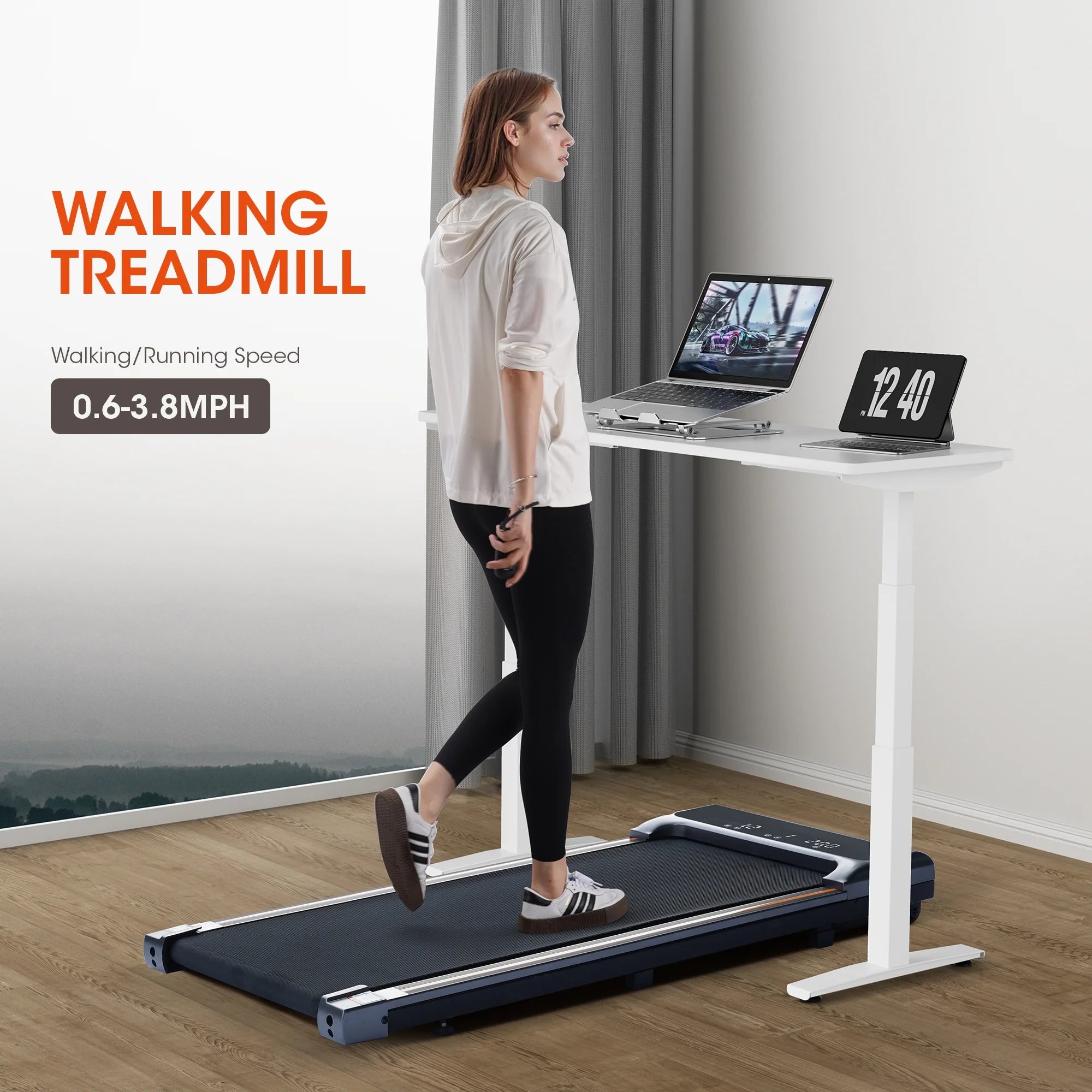 Under Desk Treadmill with Remote Control - 2 in 1 Walking Pad for Home & Office Workouts | Portable Slim Treadmill for Walking While Working, Studying or Watching TV