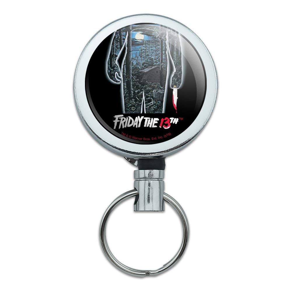 Friday The 13th Horror Movie Metal ID Badge Holder - Heavy Duty Retractable Reel with Belt Clip for Key Cards & Security Tags | Perfect for Office, Hospital, School & Convention Security