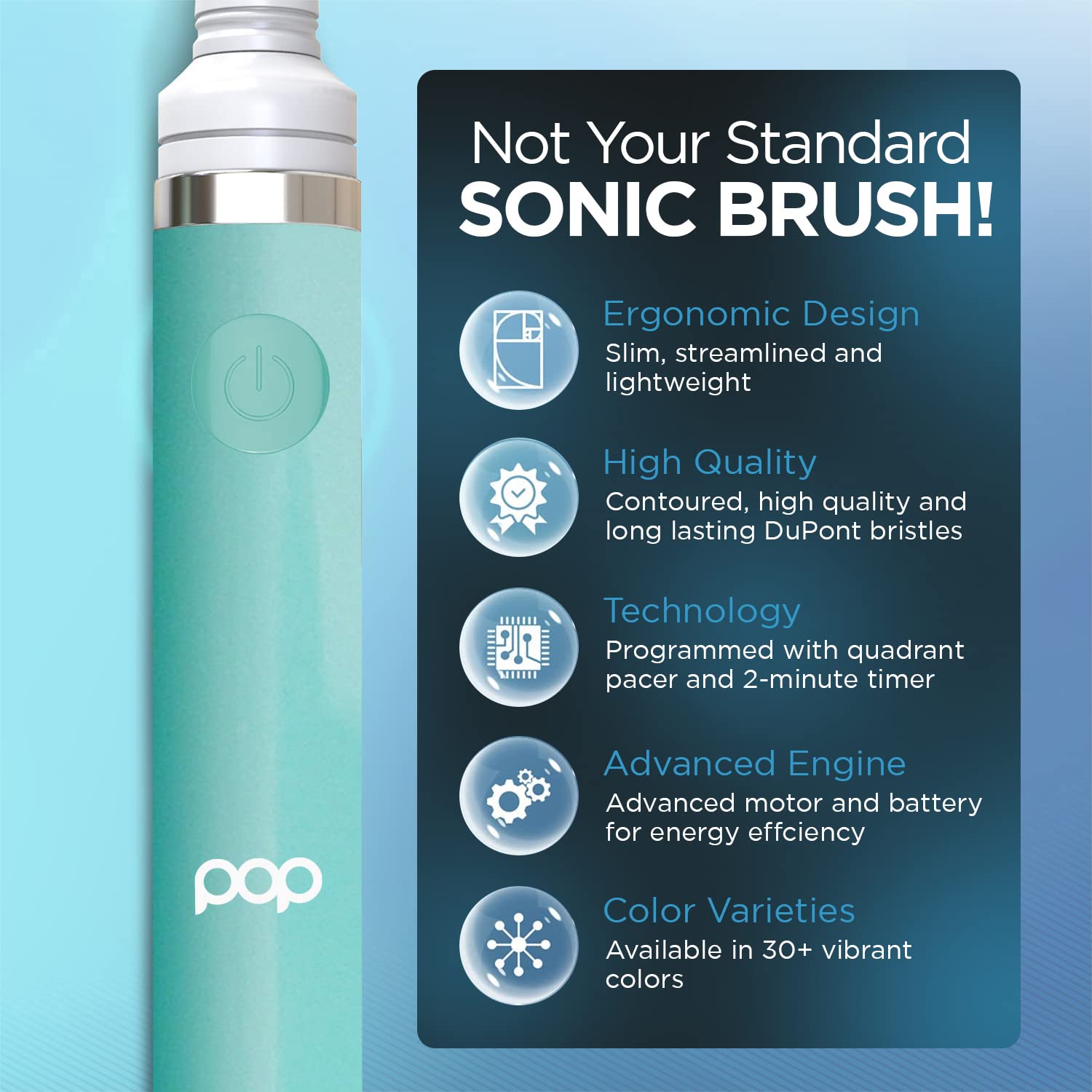 Pop Sonic Electric Toothbrush for Kids & Travel - Soft Pastel Green, 2 Speed Modes (15,000-30,000 RPM), Dupont Nylon Bristles, Battery Powered (AAA Included) | Perfect for Home Use, School Trips & Family Vacations