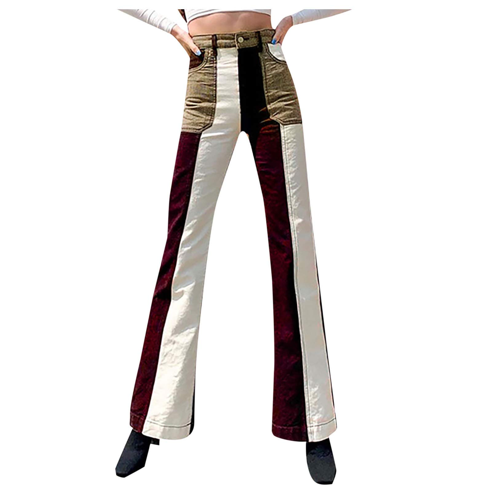Stylish Women's High Waist Patchwork Jeans - Vintage Straight Leg Denim Pants for Casual Wear | Perfect for Street Style, Date Nights & Everyday Outfits