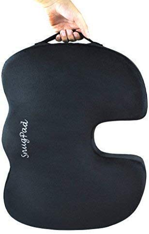 SnugPad Black Memory Foam Seat Cushion for Sciatica & Back Pain Relief - Orthopedic Coccyx Support Cushion for Office Chair, Wheelchair & Car - Non-Slip Firm Version (2 Pack) - Perfect for Long Sitting, Driving & Post-Surgery Recovery