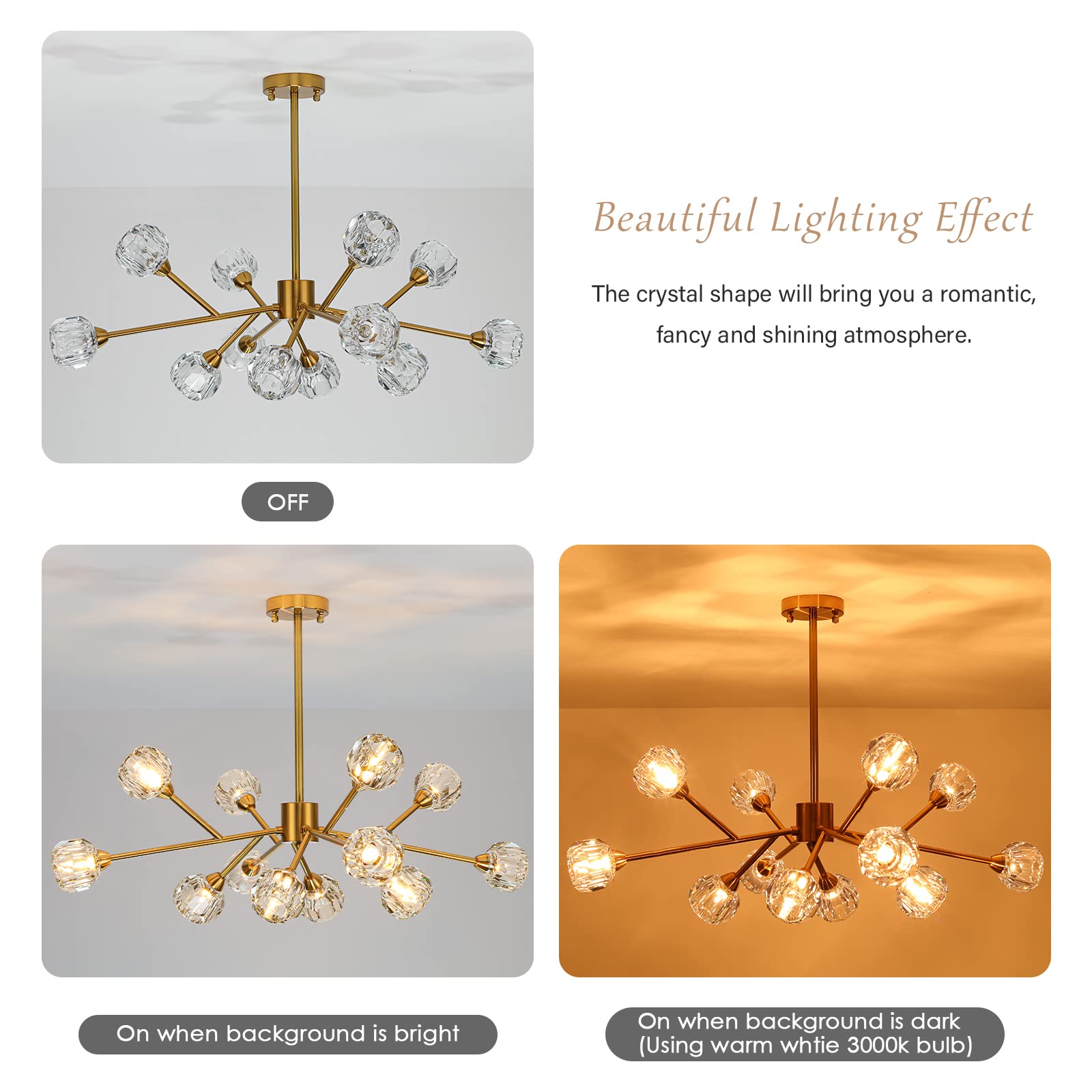 Modern Sputnik Chandelier - 12-Light Gold Crystal Pendant Lighting Fixture for Dining Room, Kitchen Island, Living Room | Mid-Century Ceiling Light for Home, Bedroom, Bar & Office Decor | Elegant Lighting Solution for Parties & Romantic Dinners