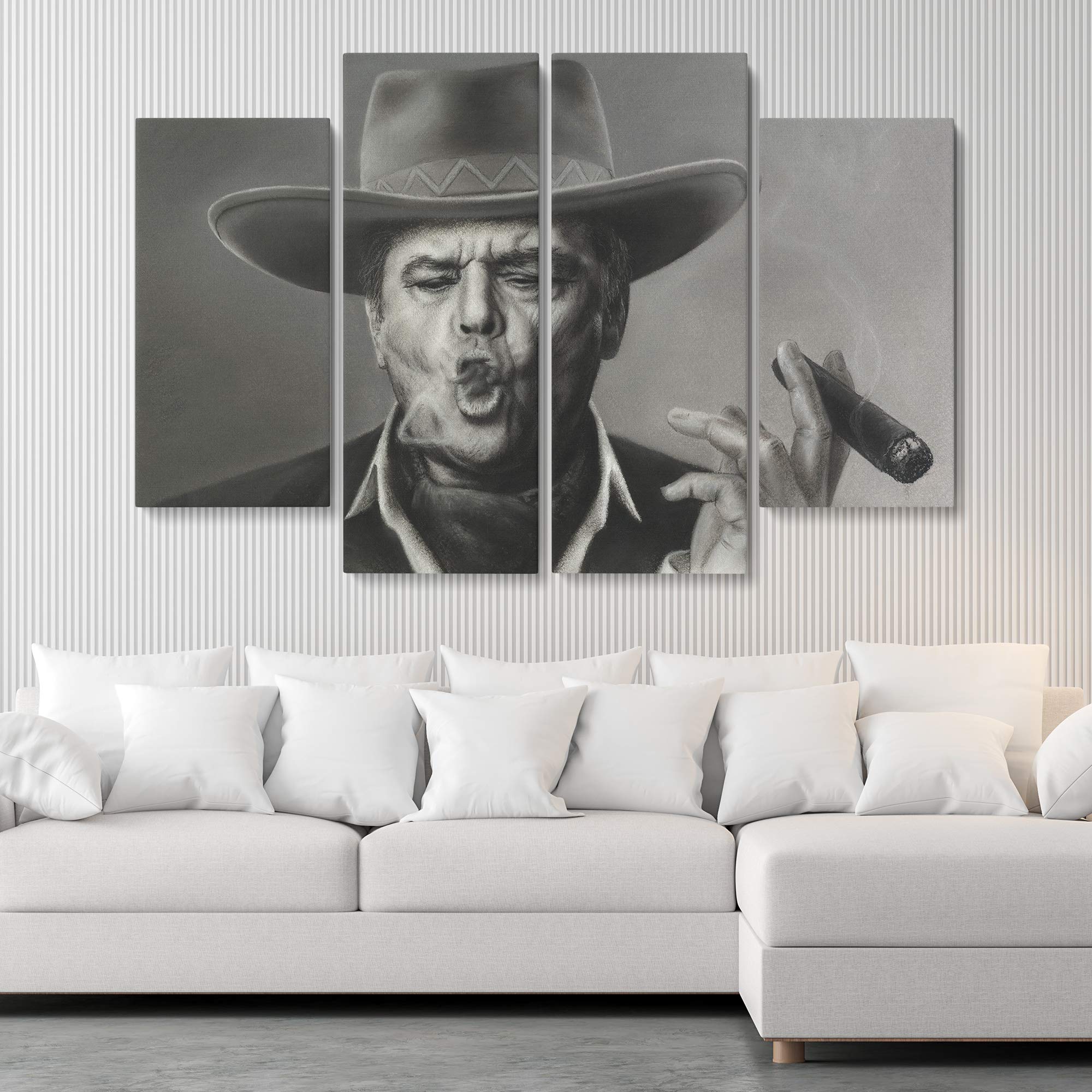 Jack Nicholson Smoking Canvas Wall Art Set - 4 Piece Medium Horizontal Movie Actor Prints for Home & Office Decor - Perfect for Living Room, Bedroom, or Theater Room