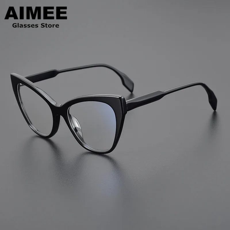 Aimee Unisex Full Rim Square Cat Eye Thick Acetate Eyeglasses 2629 - Stylish Retro Frames for Men & Women - Perfect for Reading, Work, and Fashion Accessories