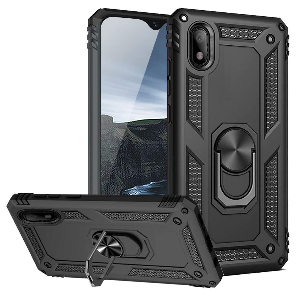 Samsung Galaxy A10E Case with Metal Ring & Kickstand - Magnetic, Drop-Proof Protective Cover (Black) - Perfect for Work, Travel, and Everyday Use